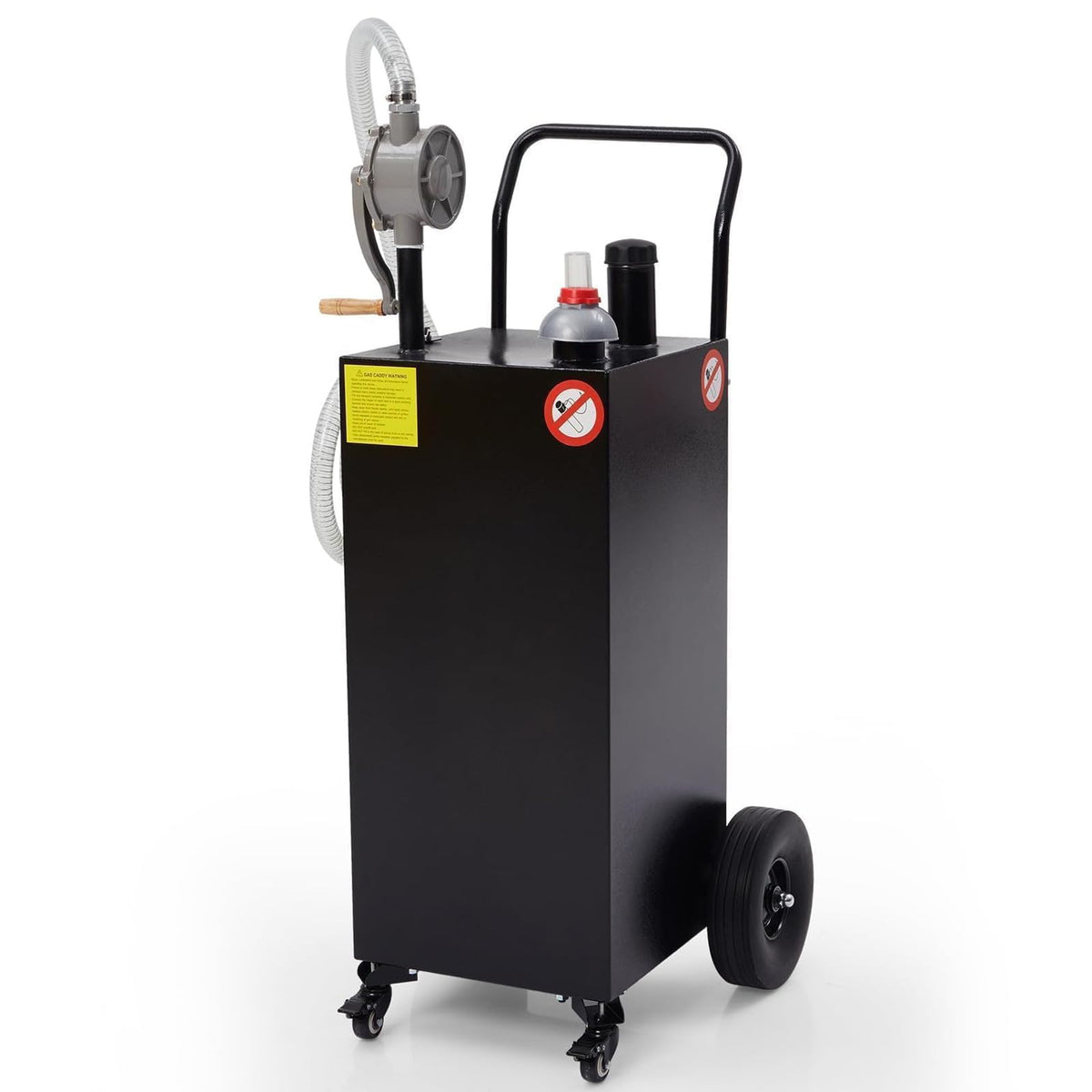 40 Gallon Fuel Caddy with Manual Hand Pump, Heavy Duty Portable Gas & Diesel Transfer Tank on 4 All-Terrain Wheels, Spill-Proof Container with Locking Brakes for Tractor, Truck, Boat, ATV, Lawn Mower