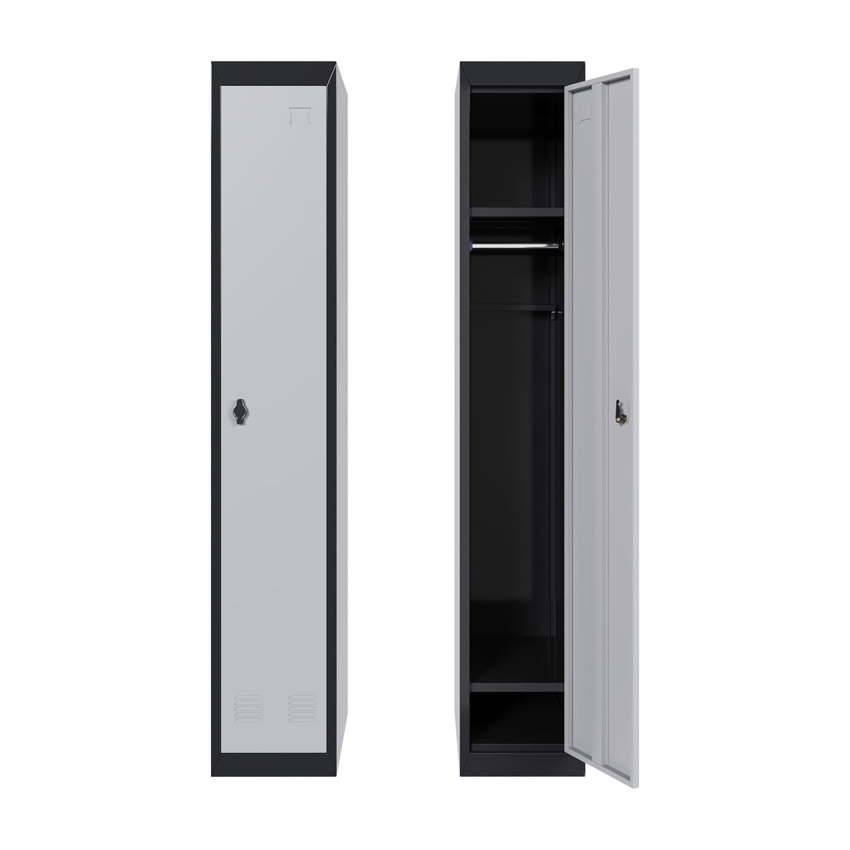 Metal Storage Locker, Single-Door Metal Storage Locker with Shelves, Ideal for Employees and Students, Suitable for Schools, Offices, Gyms, Homes, and More; Easy Assembly, Grey & Black