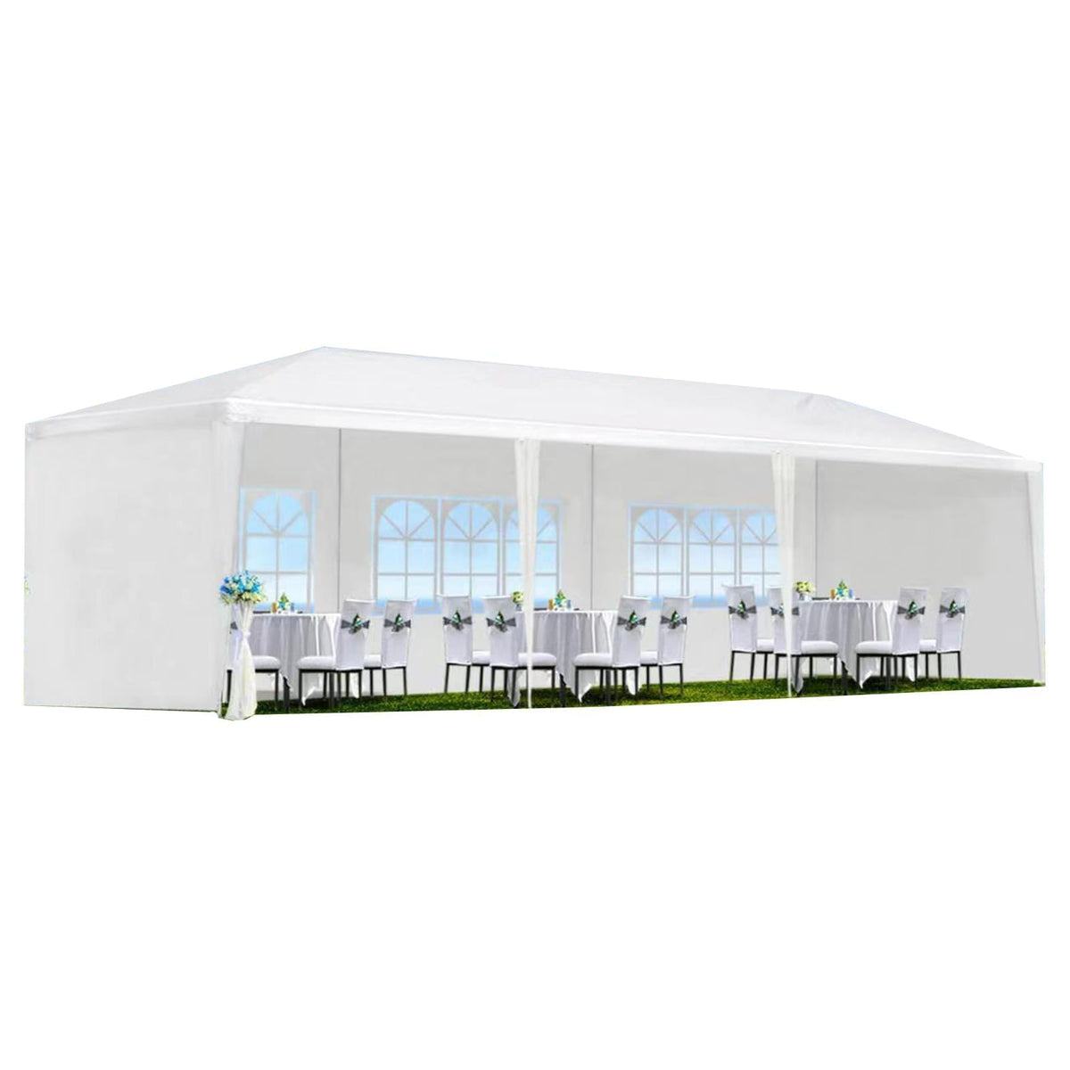 10'x30' Party Tent, Outdoor Wedding Canopy Tents for Parties with 5 Removable Sidewalls, Heavy Duty Canopy Outside Gazebo Event Tent for Parties Garden Patio Backyard, White