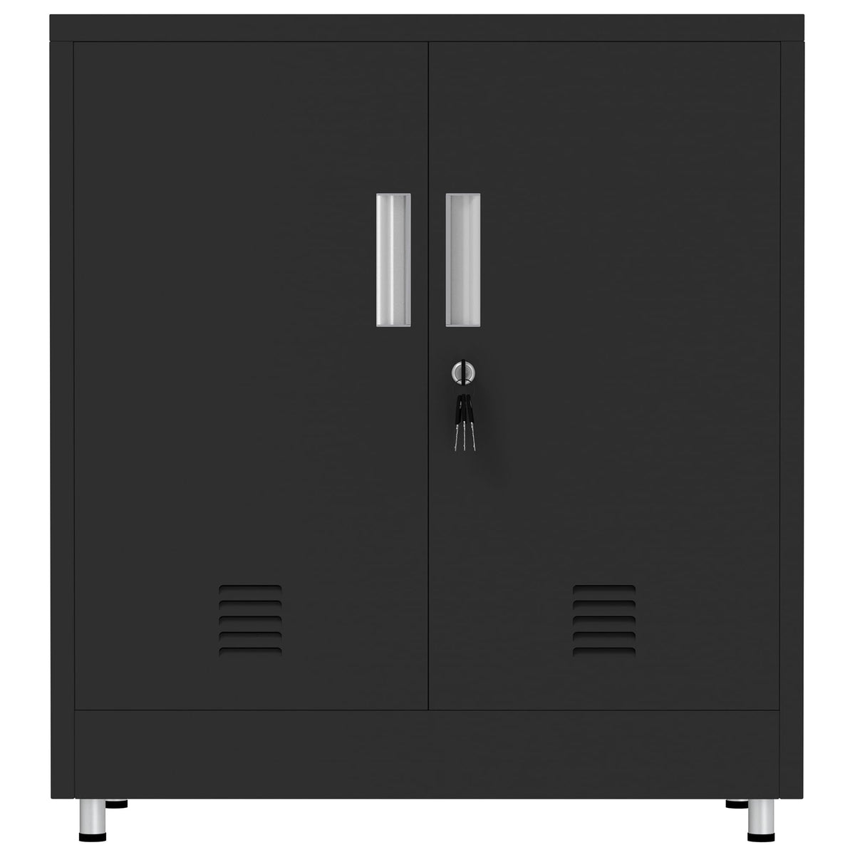 JINKUR Metal Storage Cabinet with Locking Doors and Adjustable Shelf, Small Lockable Sideboard Buffet Cabinet for Home, Office, Entryway, Hallway, Living Room, Kitchen and Dining Room (Black)