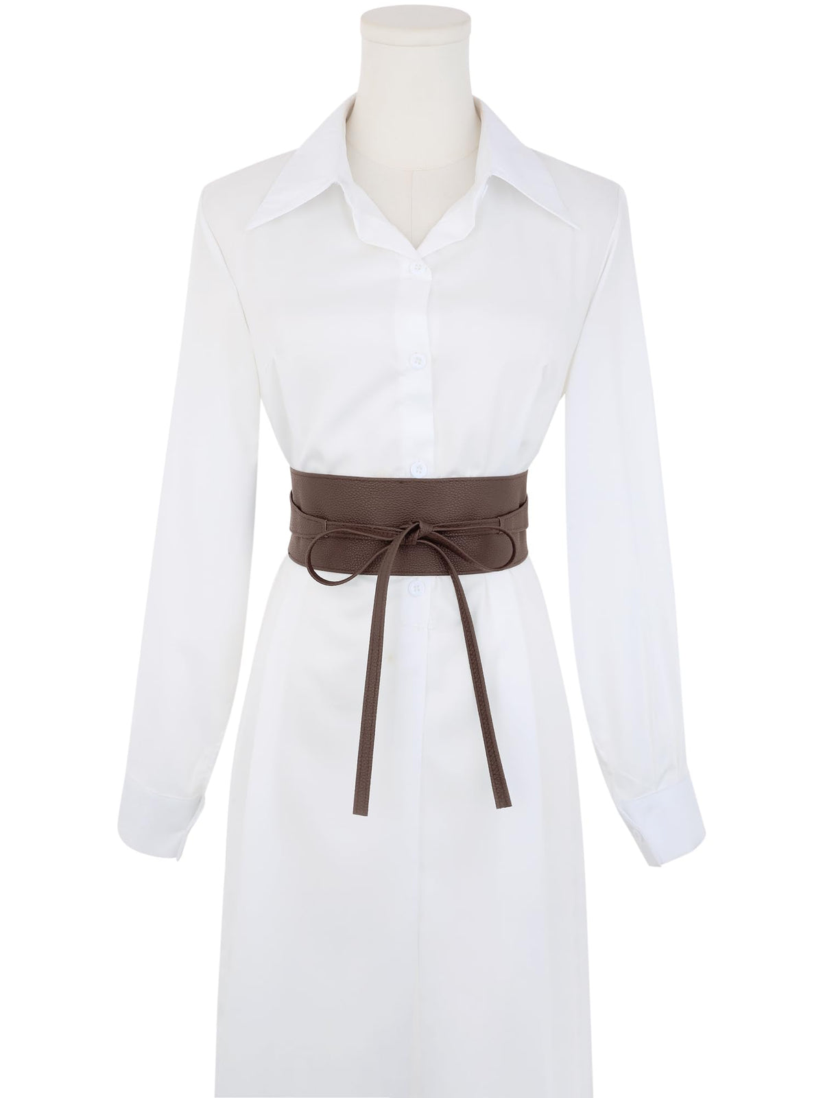 Elerevyo Women's Faux Leather Obi Belts Bowknot Wrap Around Wide Waistband for Evening Outfit Dress Shirts One Size Coffee