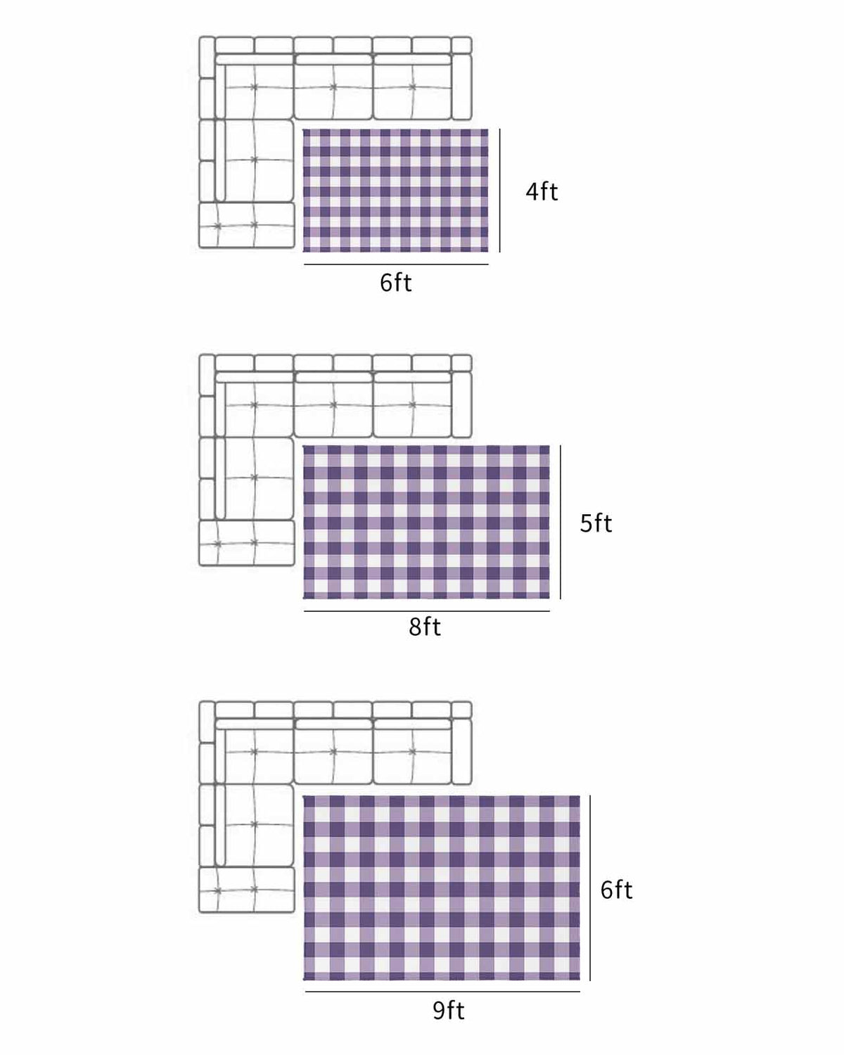 Outdoor Patio Rugs Purple Buffalo Plaid Outdoor Area Rug Check Lines Non-Slip Backyard/Camping RV Rug/Deck/Porch Rug Front Door Floor Mat Carpet, 4x6ft