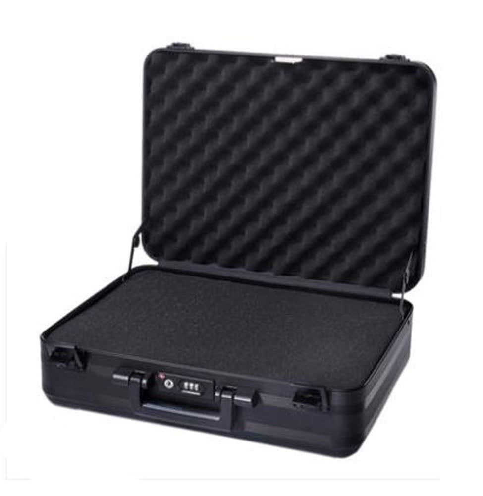 urecimy Men Metal Briefcase Aluminum Locking Storage Box with Removable Foam, Family Medicine Case, Money Suitcase, Jewellery Display Box, Black, 16.5X12.6X4.5 Inch