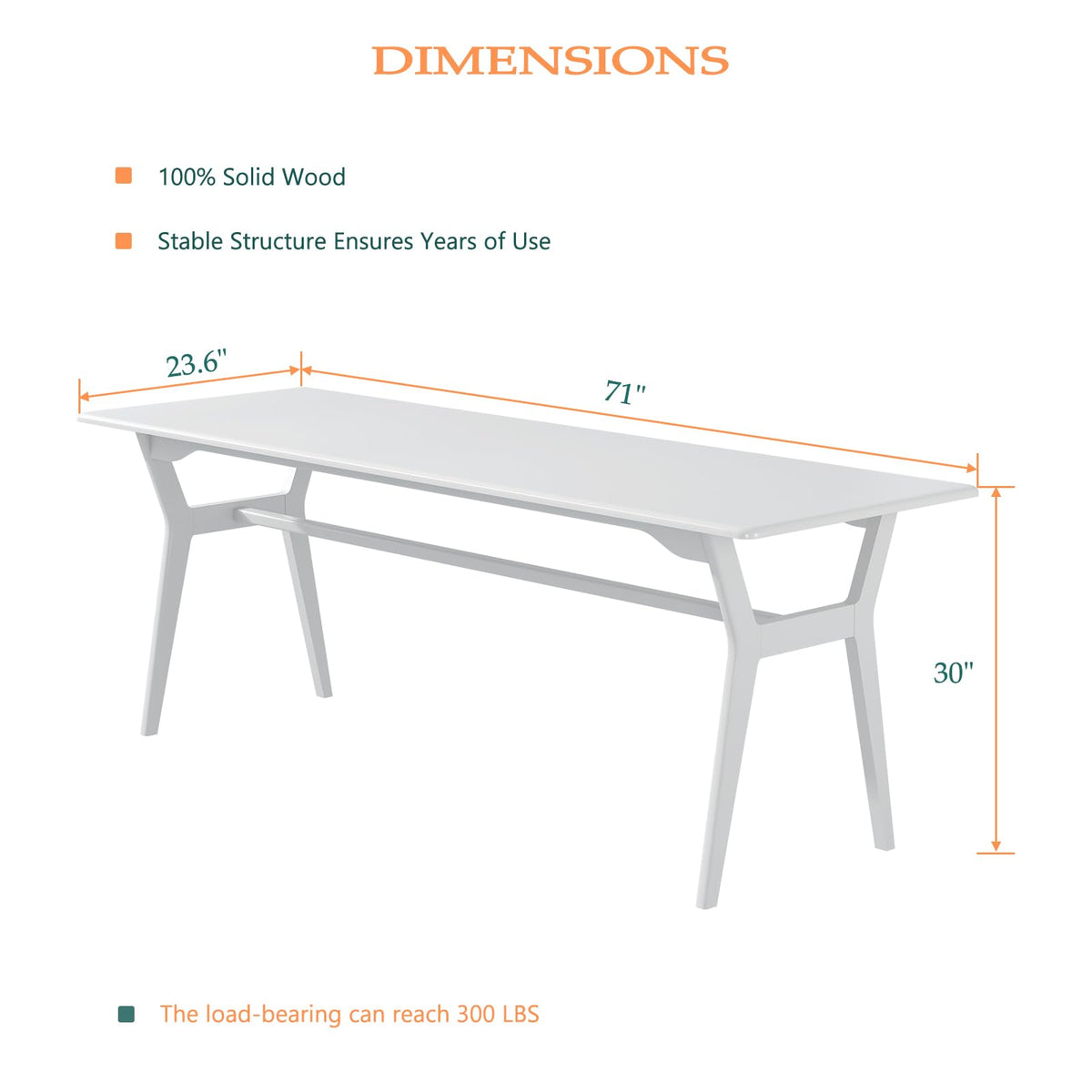 OSCHF Solid Wood Study Desk - 71" Double Long Computer Table for Home Office, 2-Person PC Workstation, White
