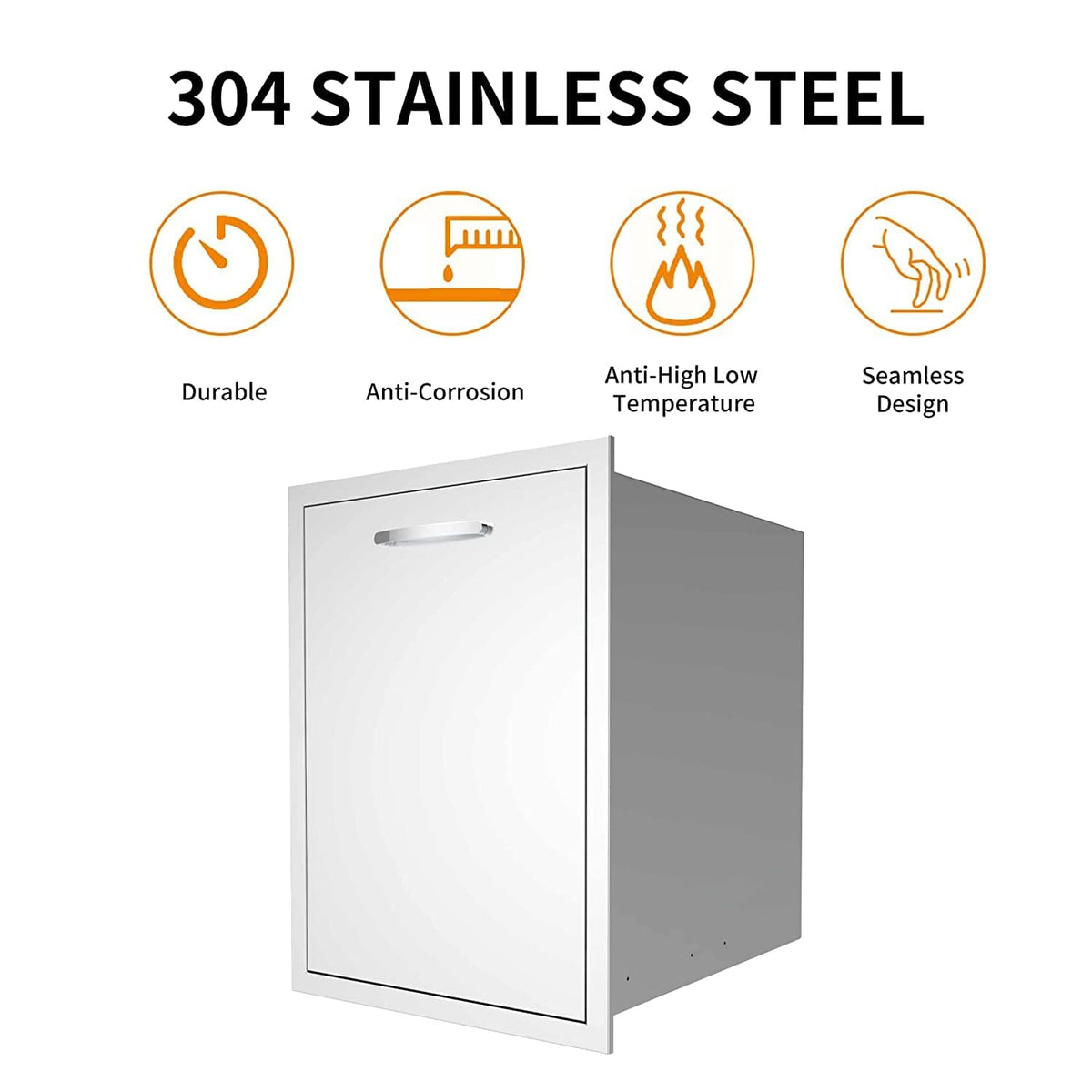 RAILEN Pull-Out Double Trash Drawer 20''Wx27''Hx24''D, Built-in Trash Drawer, Outdoor Kitchen Stainless Steel Trash Bin for BBQ Island Grill Station
