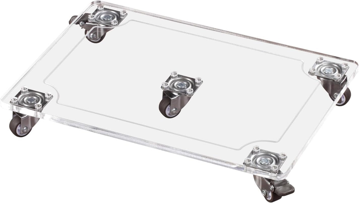 EMCOMS 1PC Transparent Clear Color Plant Caddy 10x14 inch Acrylic Heavy Duty Square Plant Stand with 2 Roller Lockable Caster Wheels,Indoor Outdoor Holds Up 150 Lbs Patio/Flower Pot/Dolly