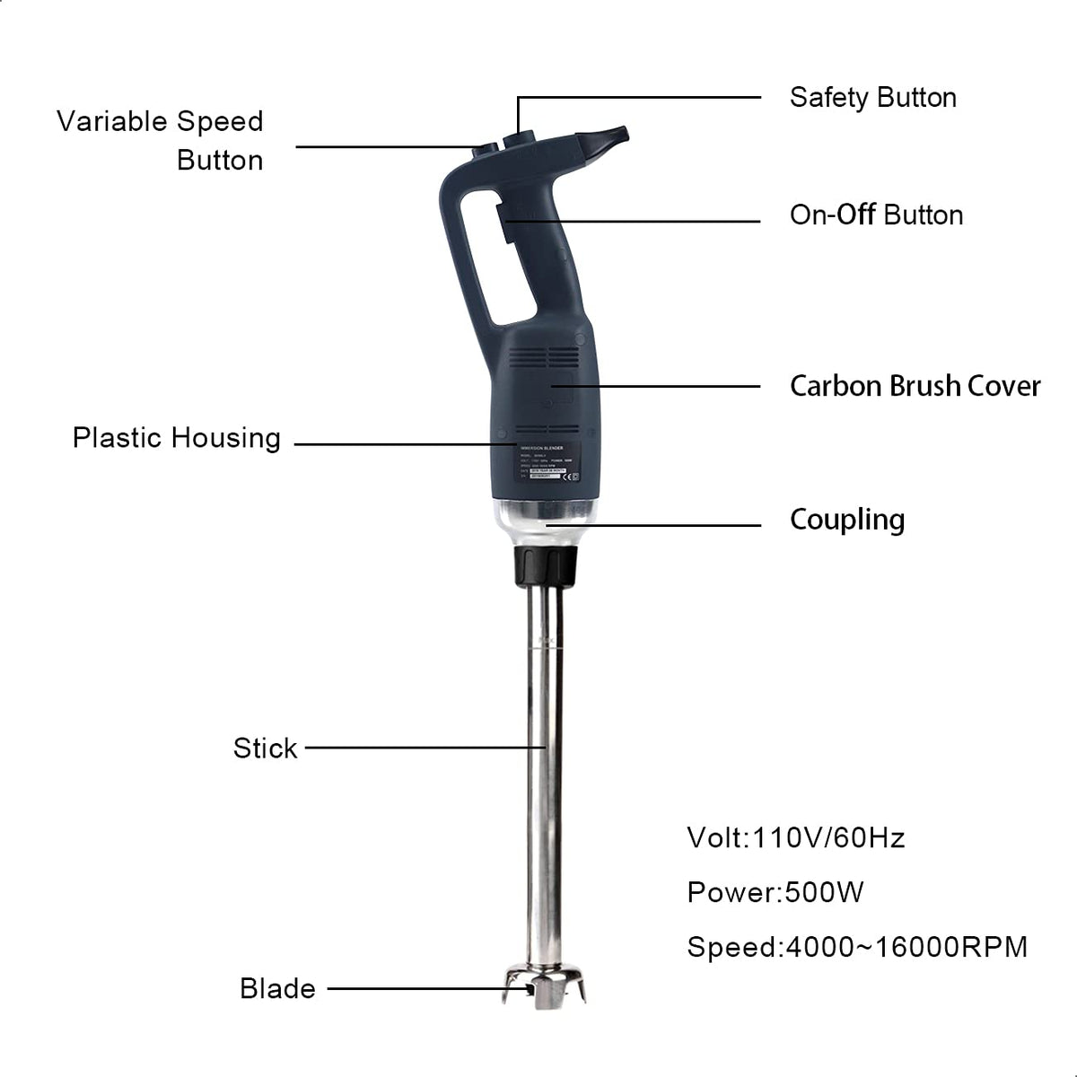 NJTFHU 12 in Heavy Duty Immersion Blender Handheld Kitchen, Hand Blenders for Kitchen, Commercial Mixer Electric, 500W Detachable Shaft Adjustable Variable Speed, Emulsifier Blender Handheld