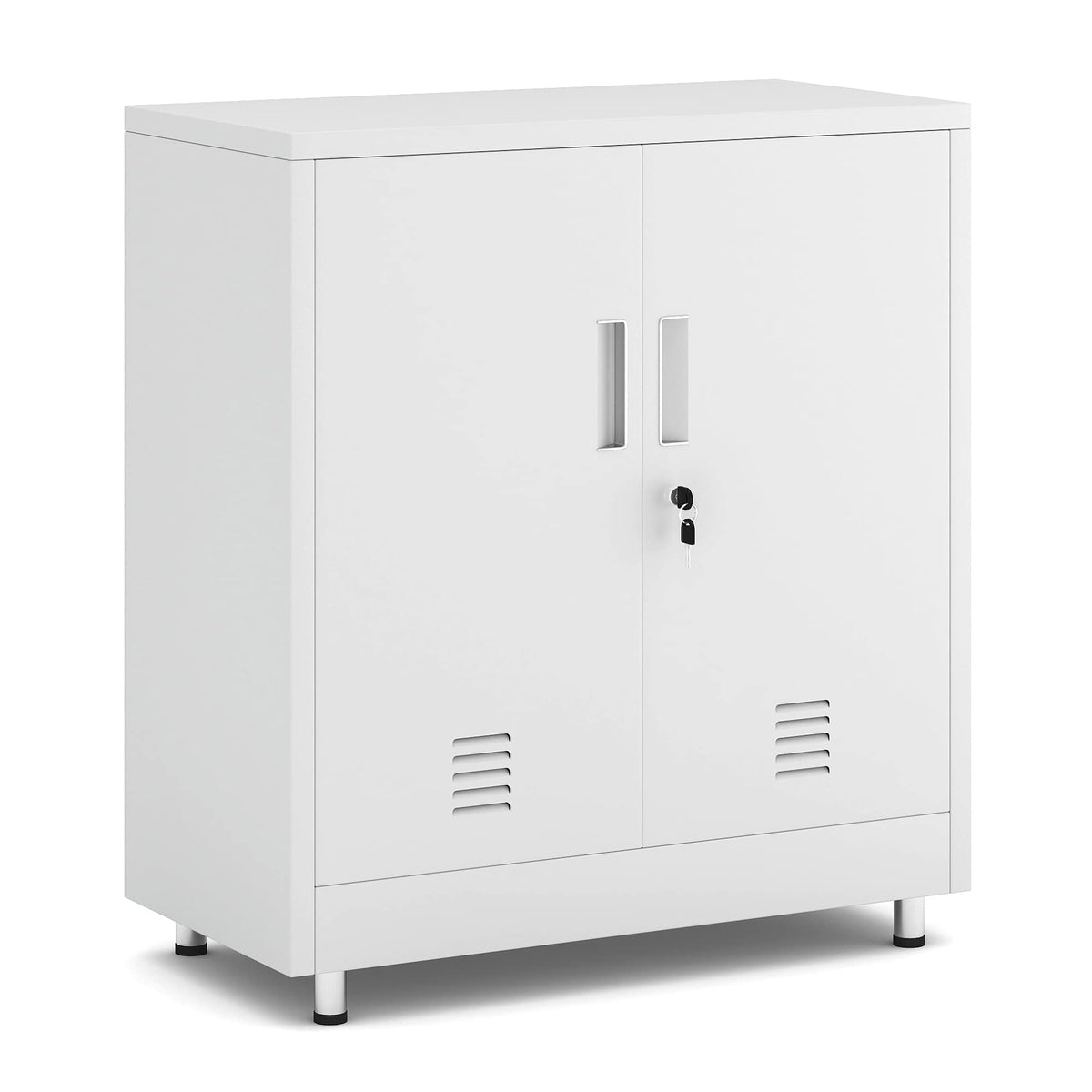JINGUR Metal Storage Cabinet with Locking Doors and Adjustable Shelf, Small Lockable Sideboard Buffet Cabinet for Home Office Hallway Entryway Living Dining Room (White)