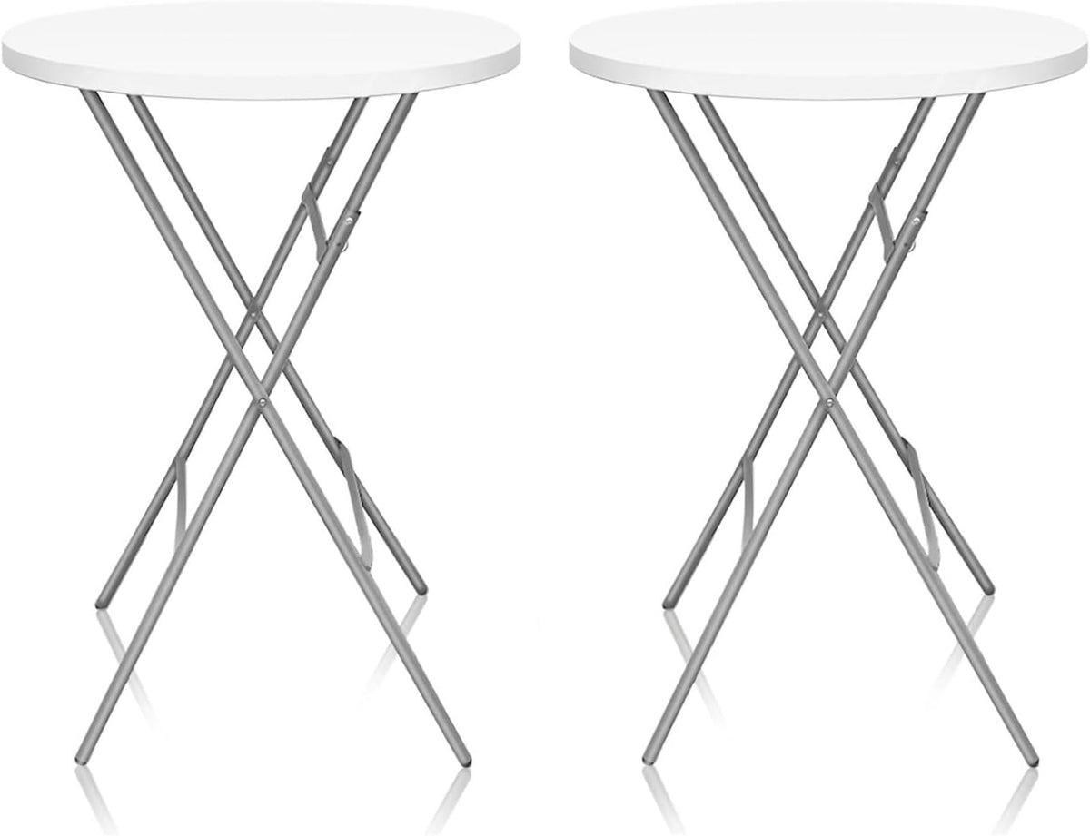 HiEthan 32in Cocktail Table, Plastic Folding Round High Top Indoor Outdoor Use, Foldable Bar Height Table for Parties and Commercial Events (White, 2 Pcs)