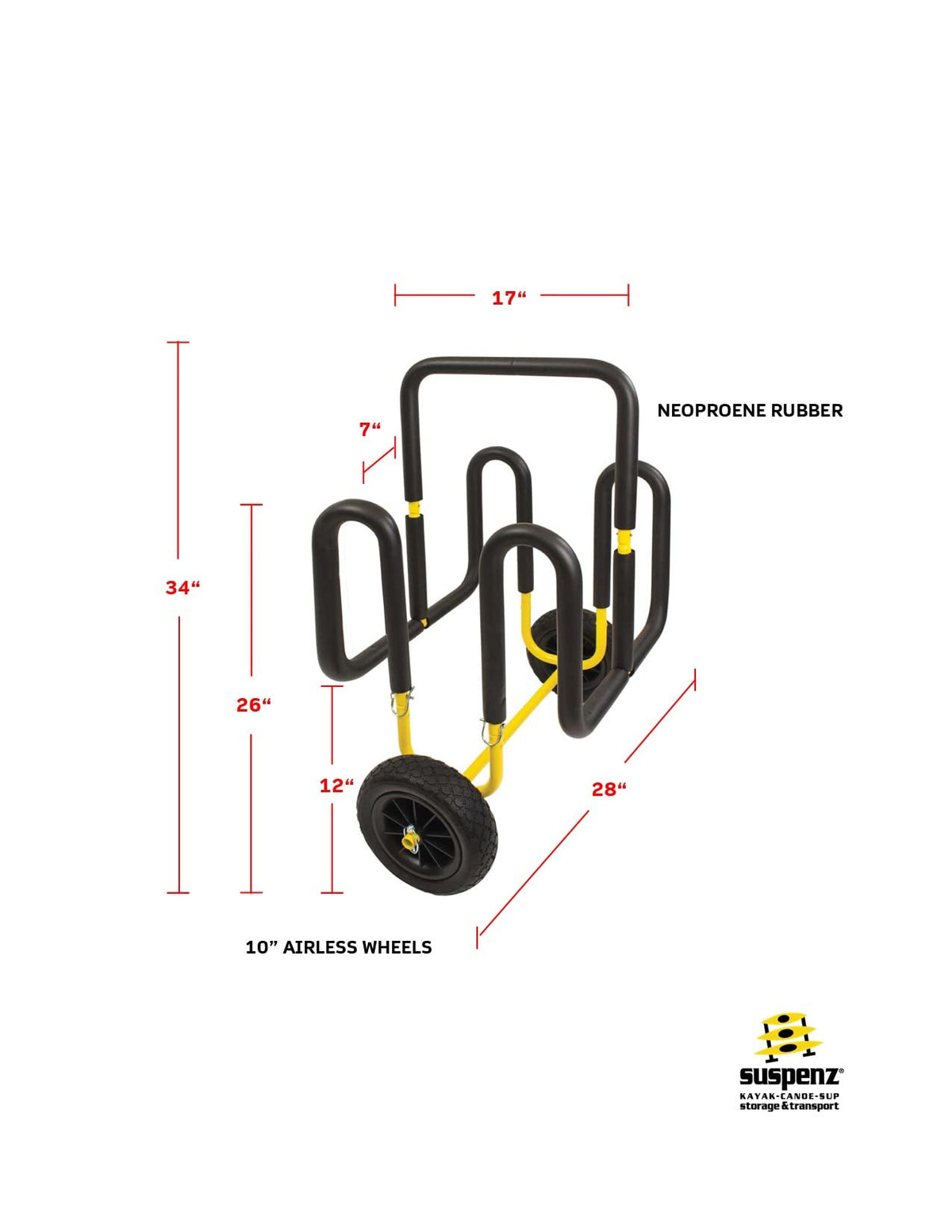Suspenz Double SUP Transport Cart with Airless Wheels, Carrier/Trolley for 2 Stand Up Paddle Boards & Surfboards, Yellow (22-9934)