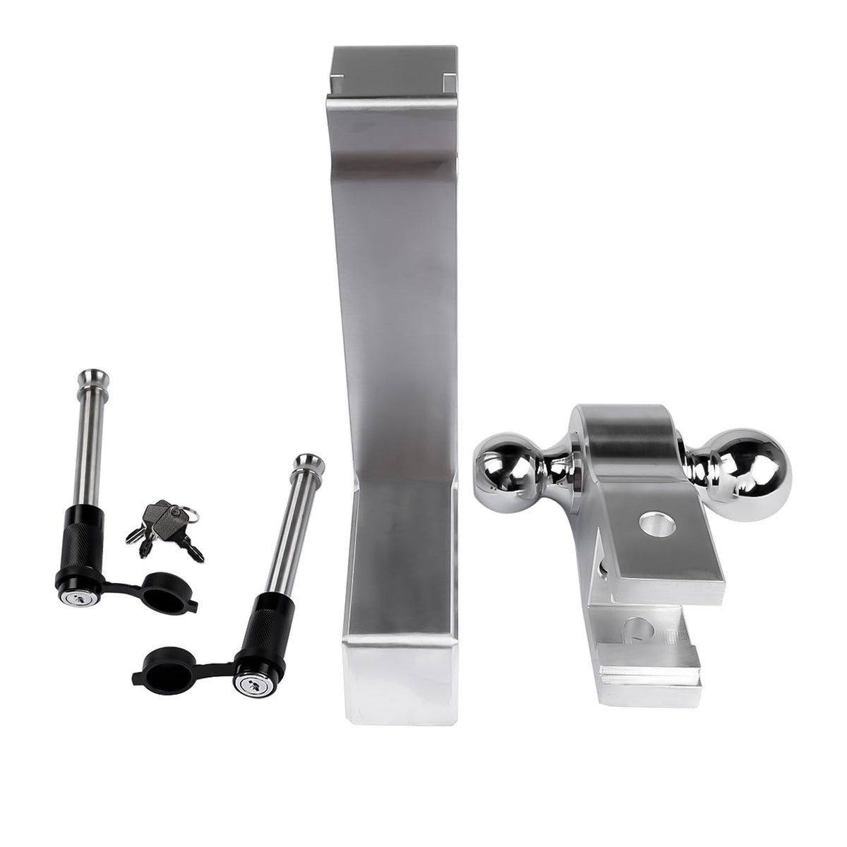 Lamerto Adjustable Trailer Hitch Ball Mount for 2.5-Inch Receiver, 10-Inch Drop/Rise Hitch 18500LBS, 2" and 2-5/16" Balls, with 2 latches Locks, Silver