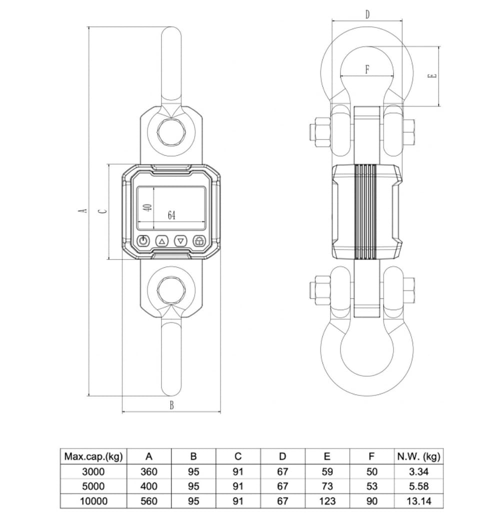 5T/11000lbs Tension Dynamometer Digital Crane Scale for Measure Cable/Rope Tension Pulling Forces Weighing Hanging Scale 5000kg