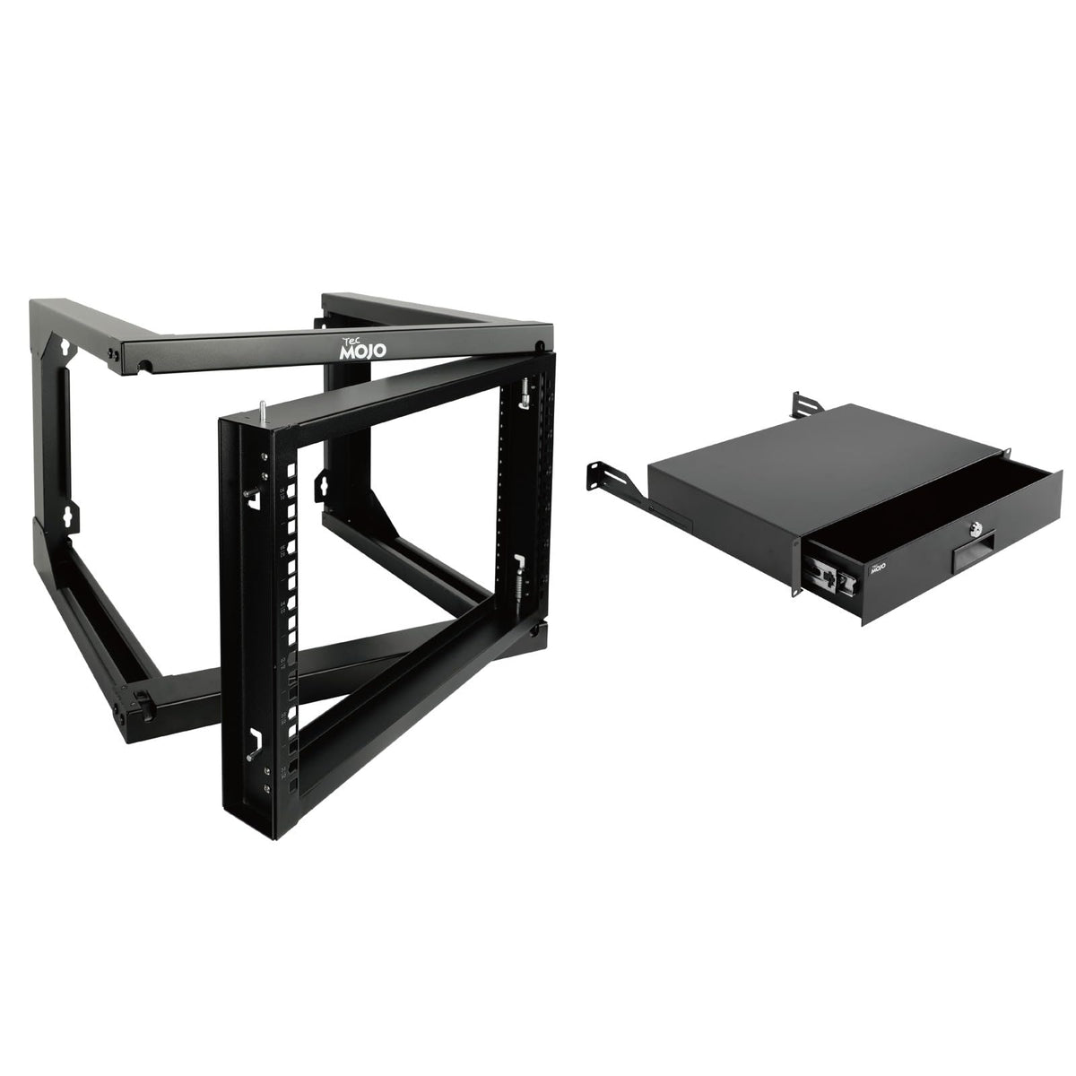 Tecmojo 6U x 19" x 18" Black Alloy Steel Wall Mount Server Rack with Swing Gate & 2U Lockable Drawer, 110lbs Load Capacity