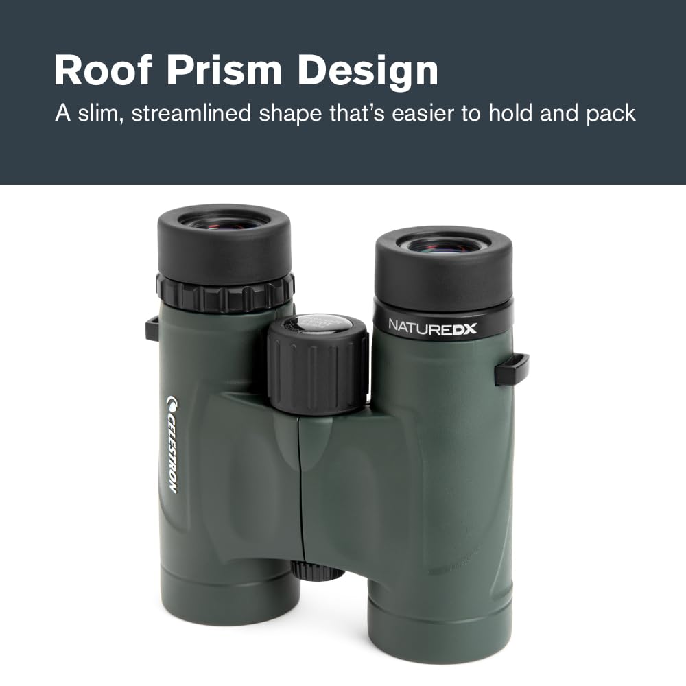 Celestron - Nature DX 8x32 Binoculars – Ideal for Birding and Outdoors – 32mm Objective Lenses – Wide 7.4° Field of View – BaK-4 Prisms – Fully Multi-Coated – Waterproof and Fogproof