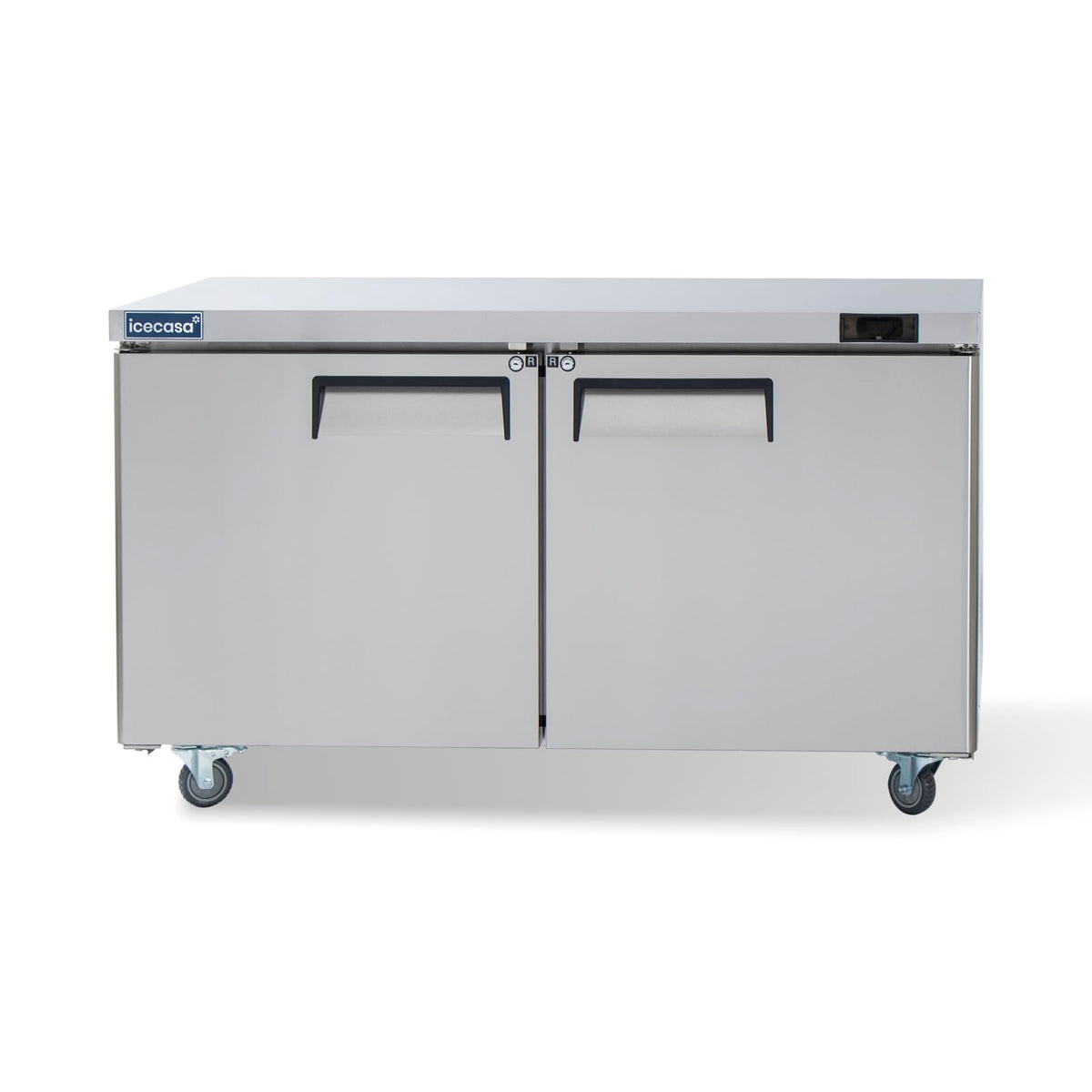 ICECASA 60" W Commercial Refrigerator Worktop Undercounter Refrigerator Double Door Stainless Steel Counter Fan Cooling Refrigerator 16.4 Cu.ft for Restaurant, Bar, Shop, etc