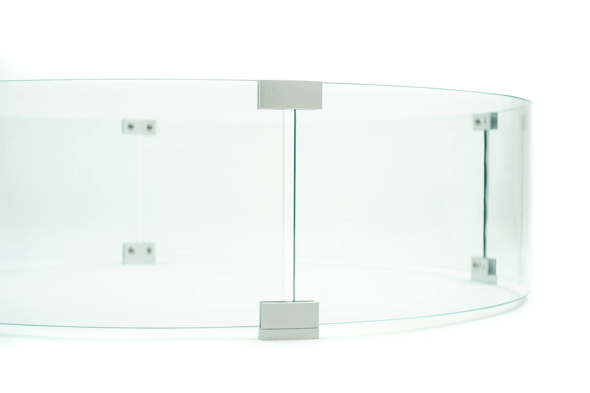 AMS Fireplace 32" Round Fire Pit Glass Wind Guard | Clear Tempered Glass Flame Protective Pane. Wind Resistant with Aluminum Corner Bracket