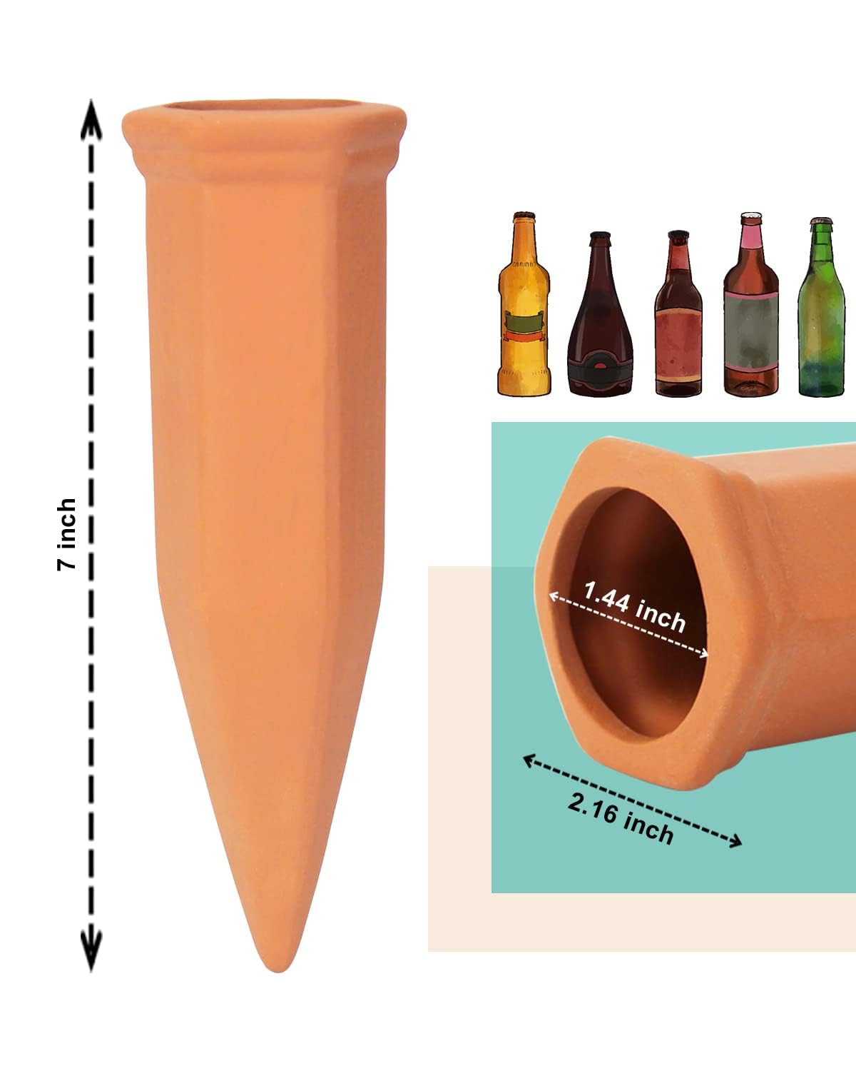 vensovo 10pcs Terracotta Watering Spikes - Automatic Self Watering Stakes, Plant Watering Devices for Wine Bottles Recycled Bottles, Clay Plant Garden Waterers for Vacations