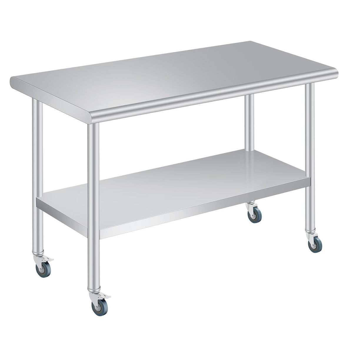  Stainless Steel Prep Table, 24 x 60 Inches Heavy Duty Commercial , with Rounded-Corner, Adjustable Undershelf and 4 Caster Wheels, Heavy Duty Work Table with Adjustable Under Shelf for Outdoor, Res