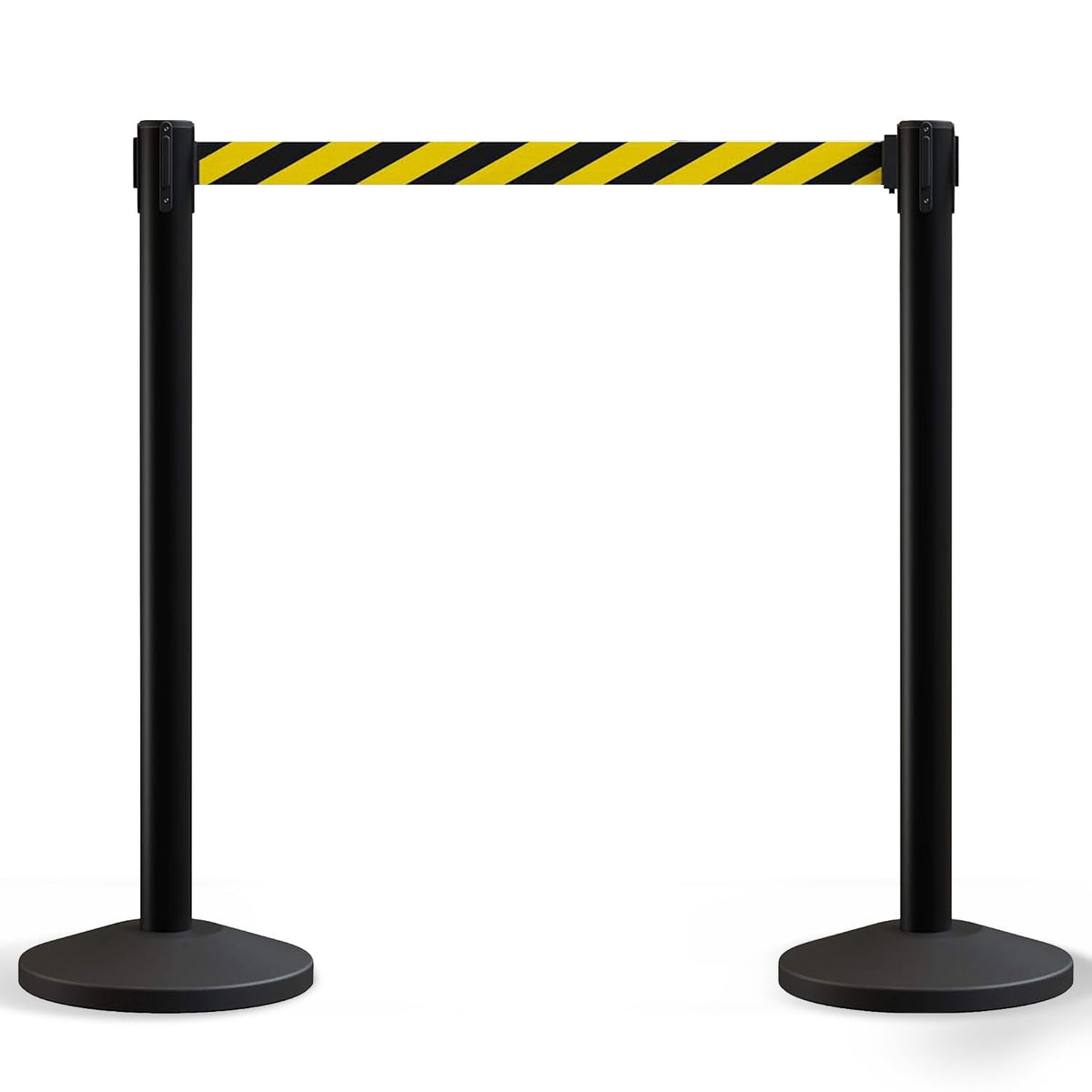 Crowd Control Warehouse Set of 2 Stanchion Retractable Belt Barriers, 11 Foot Black & Yellow Belt Barrier with 40” Black Posts, Premium Barriers with Heavy Duty Concrete Base, CCW Series RBB-100