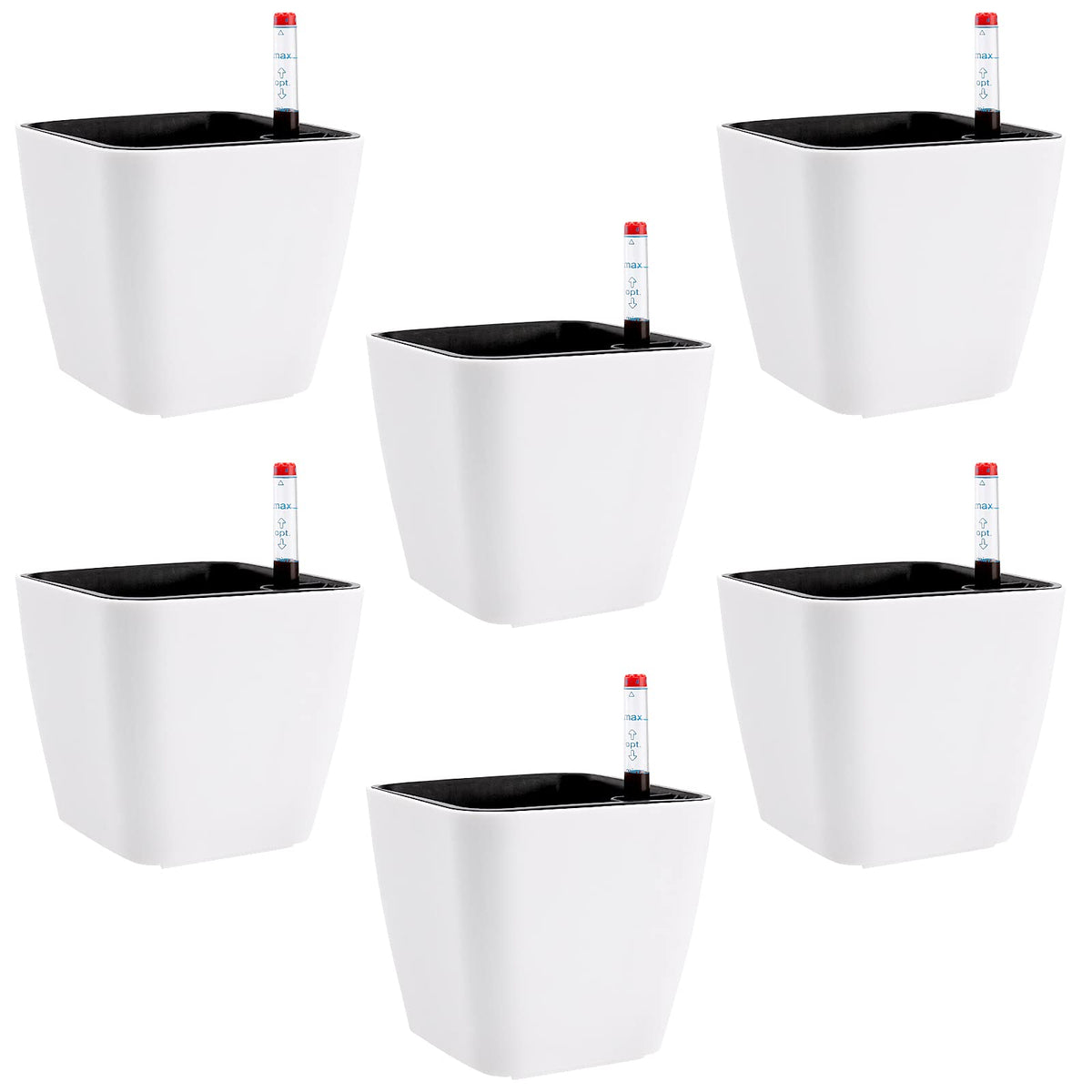 KOHAND 5.5 Inch Self Watering Plastic Planter With Indicator - 6 PCS Square Plant Pots, Decorative Lazy Flower Pot for House Plants, Herbs, Aloe, Succulents