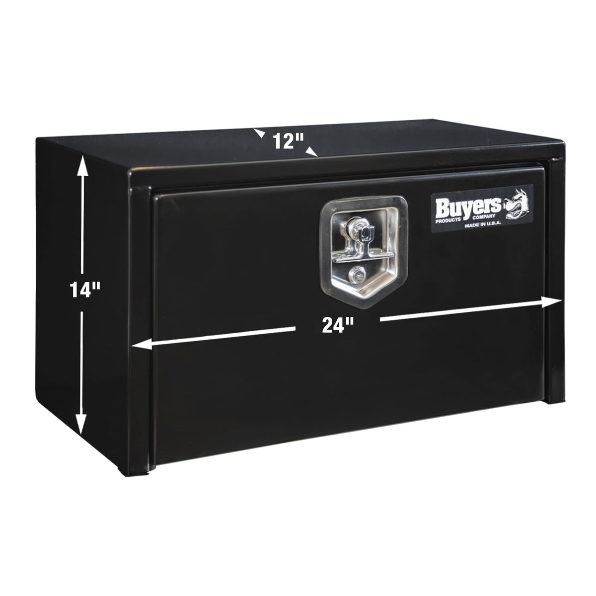 Buyers Products 1703350 Black Steel Underbody Truck Tool Box – 14 x 12 x 24 Inch - Truck Bed & Underbelly RV Storage Box, Locking T-Latch, Weather-Resistant, Heavy-Duty Flatbed Job Box, Made in USA