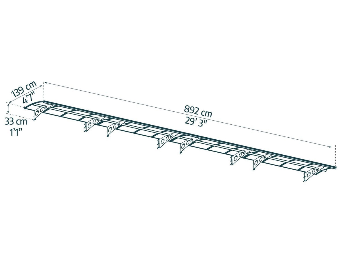 Palram - Canopia Herald 4460 15 Ft. x 5 Ft. Awning Durable Steel Support, Aluminum Trim, and Polycarbonate Panels with UV Protection Rain & Snow Redirect Channels for Element Protection (Gray/Mist)