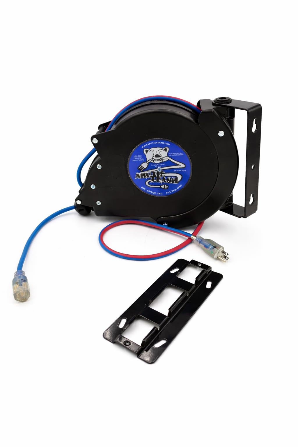 ARCTIC LEASH 30ft. 14/3 SJEOOW Cable, Outdoor/Watertight, Extreme Cold Weather Retractable Extension Cord Reel – with 20A Resettable Breaker, 180° Swivel Mount, Retractable to -60°F.
