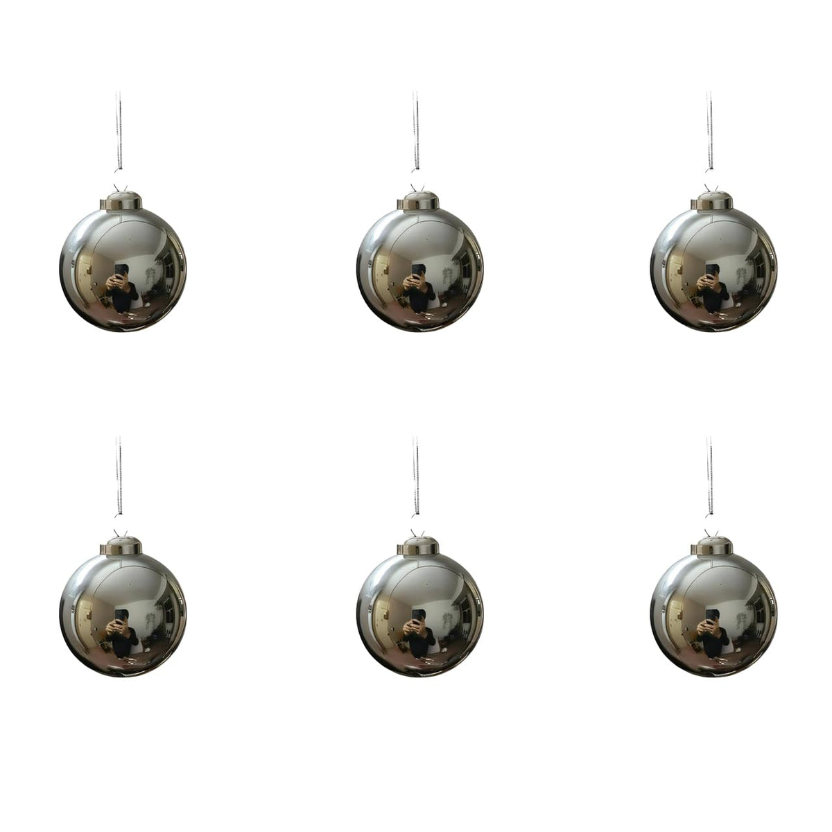 SUCREVING 6 Pack 2.4 Inch(6cm) 304 Stainless Steel Gazing Ball,Hanging Ornaments for Christmas, Wedding, Home & Holiday Decor(Silver)