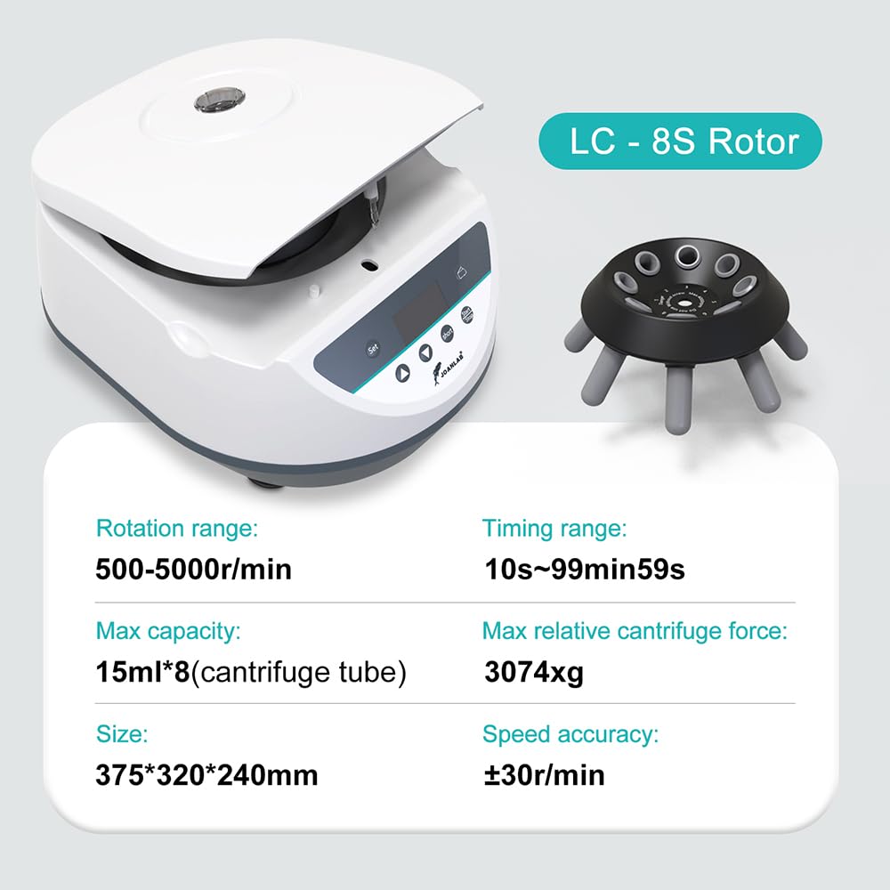 Benchtop Centrifuge Machine for PRP Digital Lab Centrifugadora de Plasma 2ml/5ml/ 10ml /15mlx8 Capacity,500-5000rpm|3074xg w/Timer