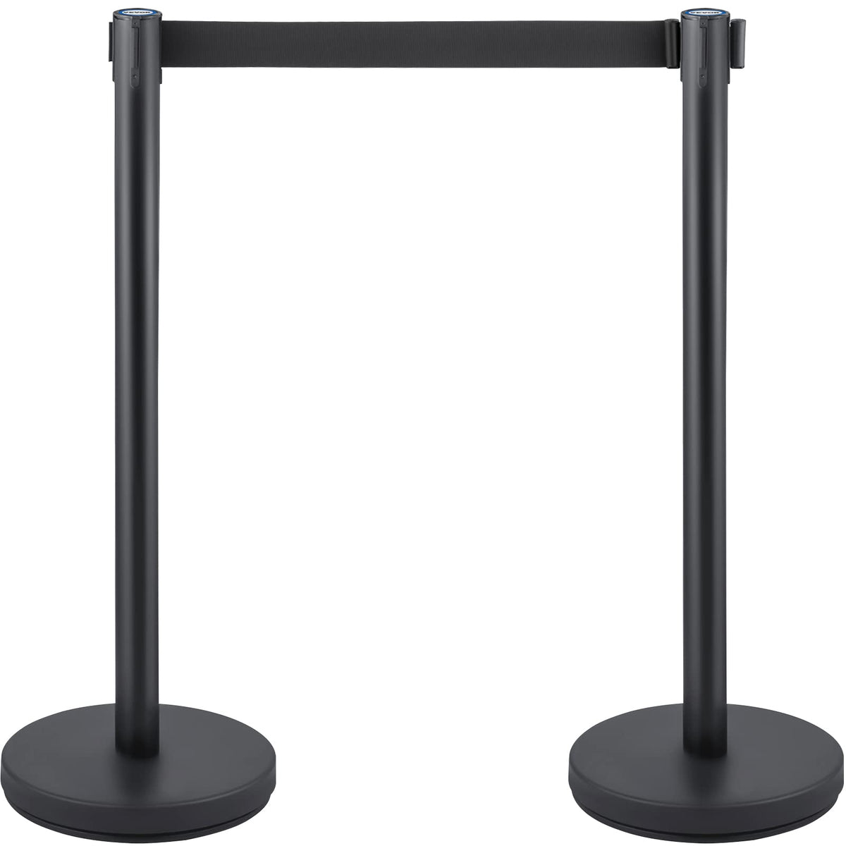 VEVOR Crowd Control Stanchion Set, Stanchion Set with 6.6 ft/2 m Black Retractable Belt, Black Crowd Control Barrier w/Concrete and Solid Metal Base - Easy Connect Assembly (6)