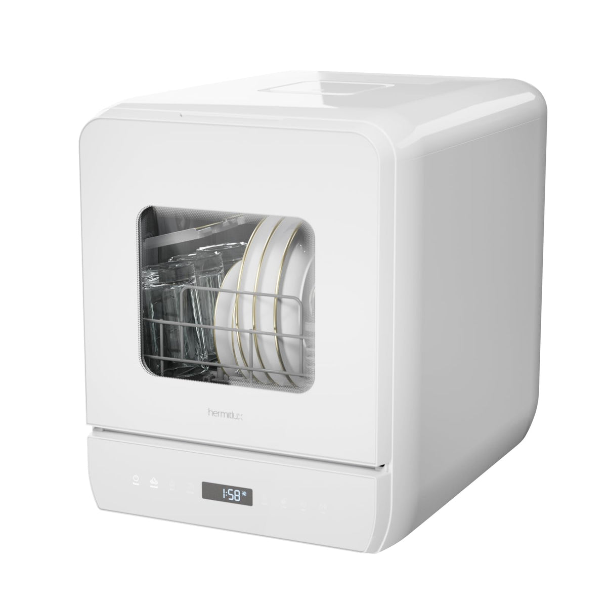 Hermitlux Countertop Dishwasher, 6 Wash Programs Slim Size Portable Dishwasher