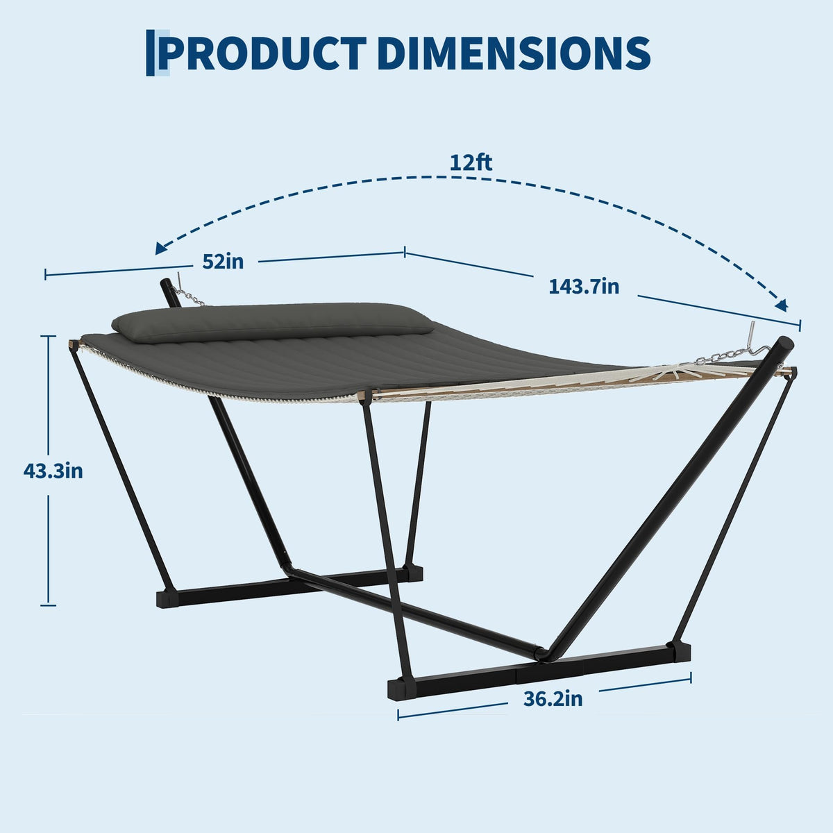 Heavy Duty 2 Person Double Hammock with Portable Adjustable Steel Stand, Outdoor Hammock with Pillow for Patio, Garden, Beach, Backyard Camping
