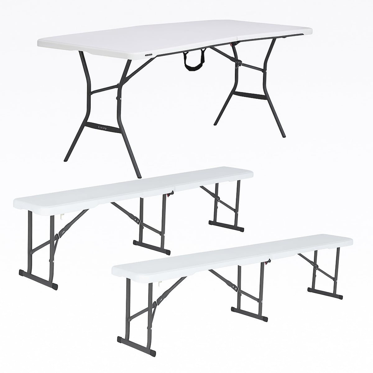 Lifetime 6-Foot White Granite Fold-in-Half Table with 2 Matching Portable Folding Benches Bundle