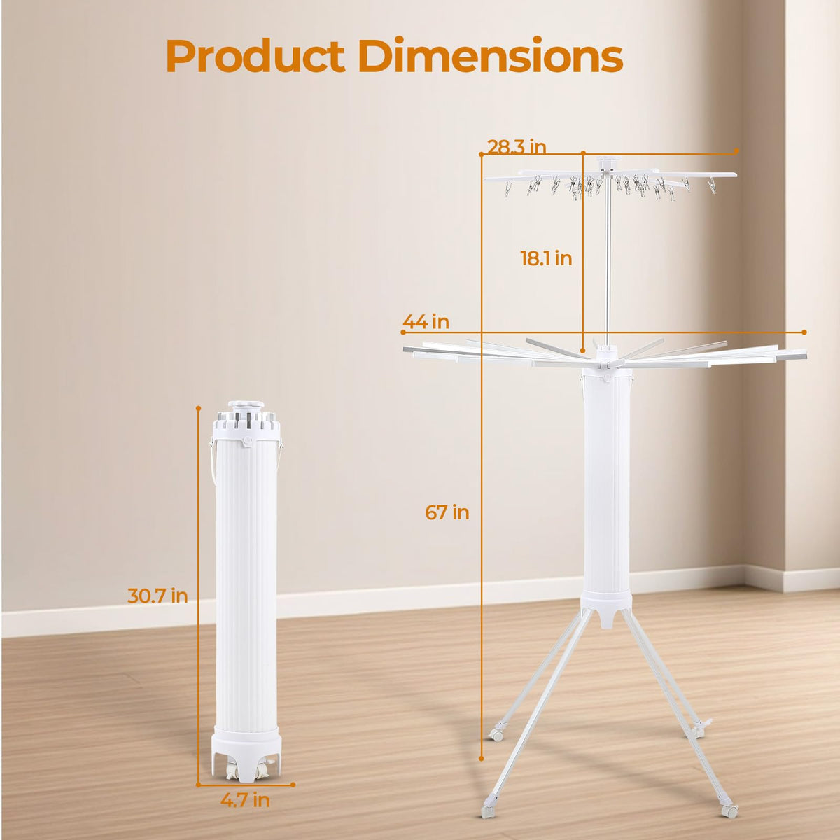 Dollate 4-Legged Clothes Drying Rack Foldable,2 Tier Portable and Collapsible Space Saving Laundry Drying Rack with 4 Pulleys,Aluminum Dry Rack for Clothes