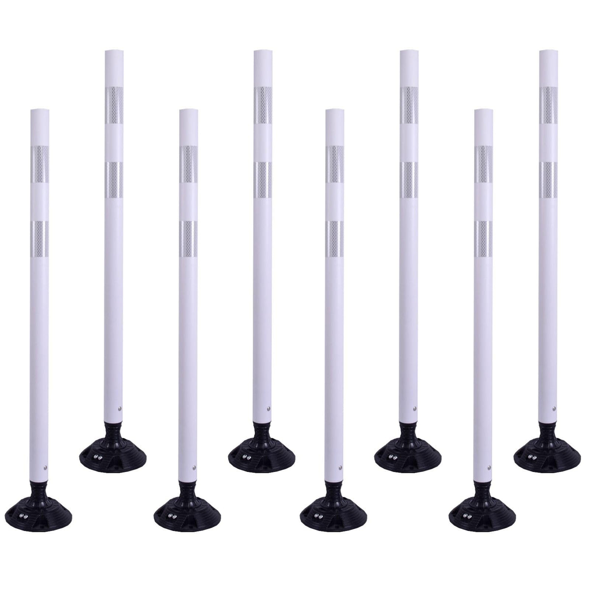 8 Pack Traffic Delineator Posts – High Visibility Reflective Safety Cones with Spring Base for Roadway, Parking, Garage, Construction Zones (White, 48 Inch)