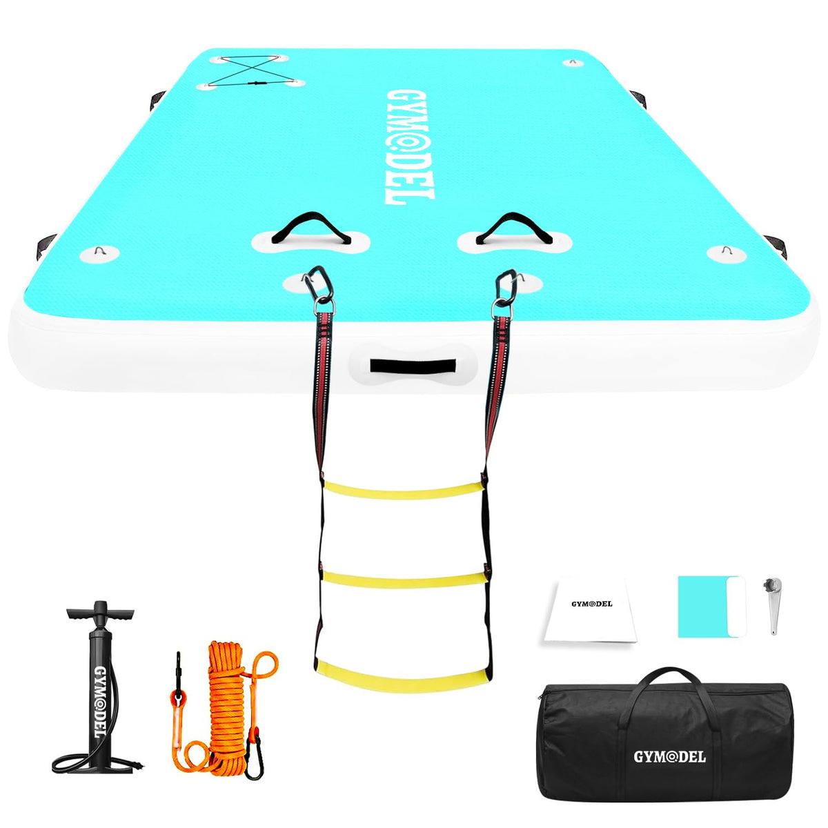 Inflatable Floating Dock, 6/8/10ft Swim Platform Floating Dock for Lakes, Non-Slip Air Dock Platform for Adults, Air Dock Platform with Detachable Ladder&Portable Carrying Bag, for Pool Beach Ocean