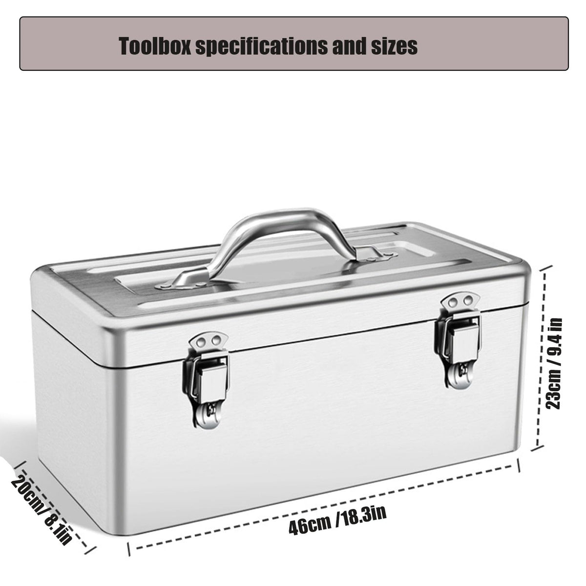 GRPDMDM 18" Metal ToolBox,Stainless Steel Tool Box,Heavy Duty Portable Tool Box,2 Layer with Carrying Handle metal locking latches make and Removable Tray,for Garage Workshop (Silver)