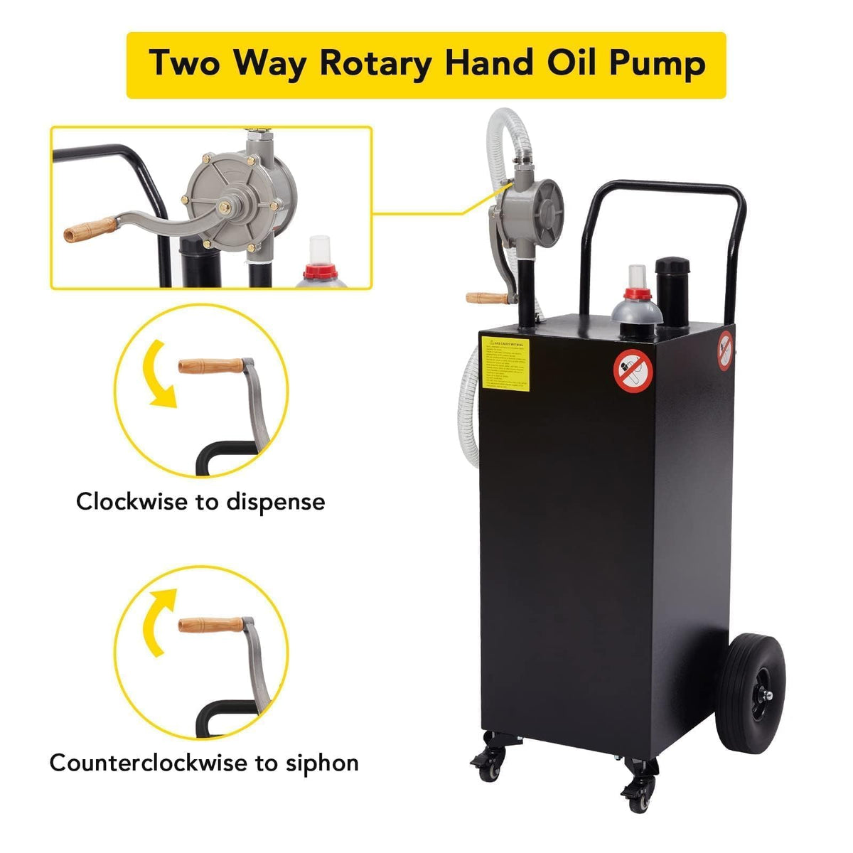 40 Gallon Fuel Caddy with Manual Hand Pump, Heavy Duty Portable Gas & Diesel Transfer Tank on 4 All-Terrain Wheels, Spill-Proof Container with Locking Brakes for Tractor, Truck, Boat, ATV, Lawn Mower