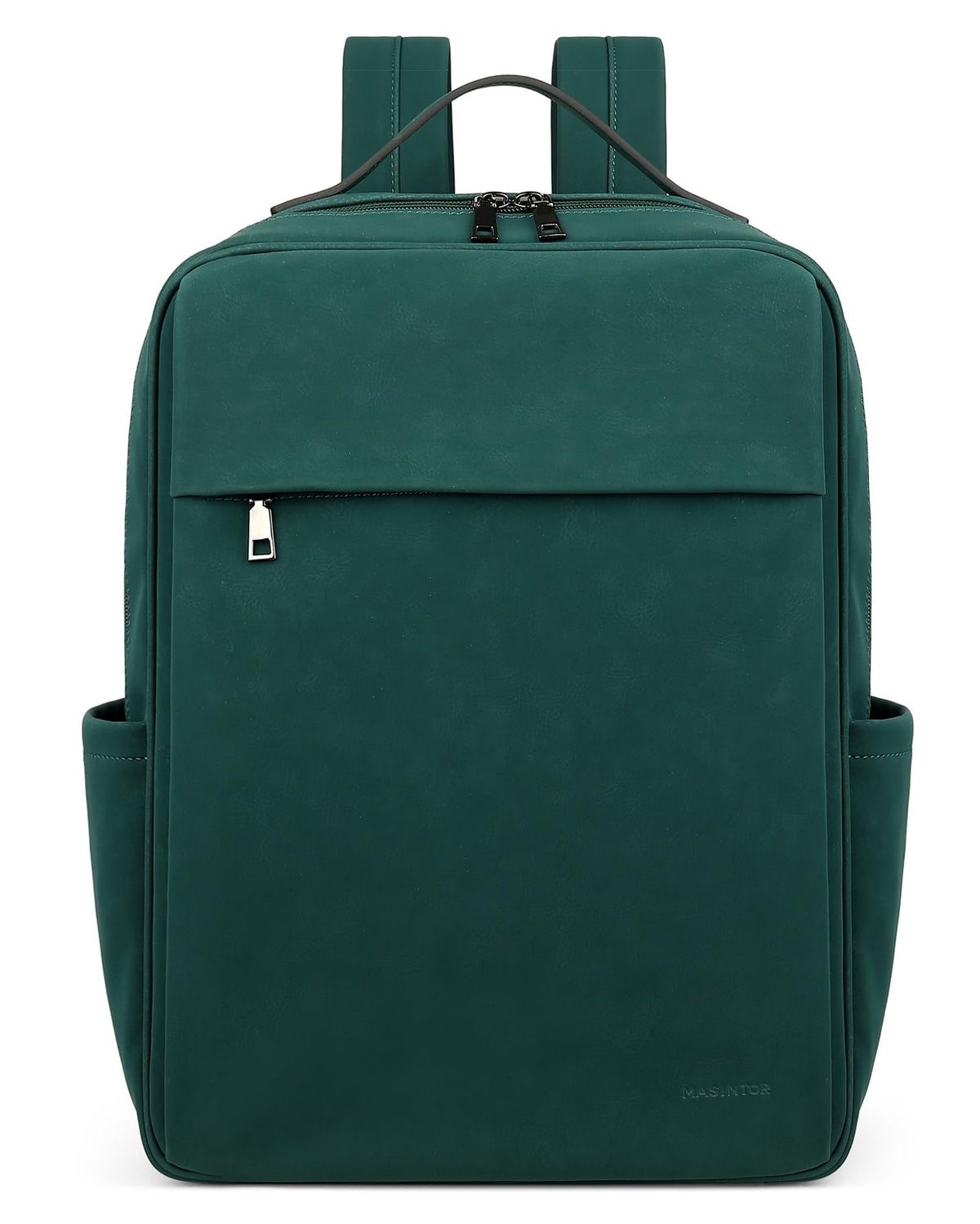 MASINTOR 15.6 inch PU Leather Laptop Backpack Purse for Women, Large College Casual Backpack Travel Bag Retro Green