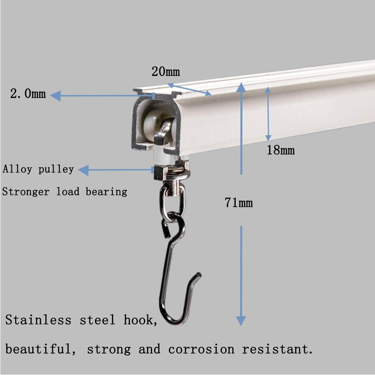6ft-24ft Upgraded Aluminum Curtain Track, Ceiling or Wall mount, Curtain Rail System with 90 Degree Corner Bends, Windows and Room Divider Ceiling Track set with Runners and Hooks(White)
