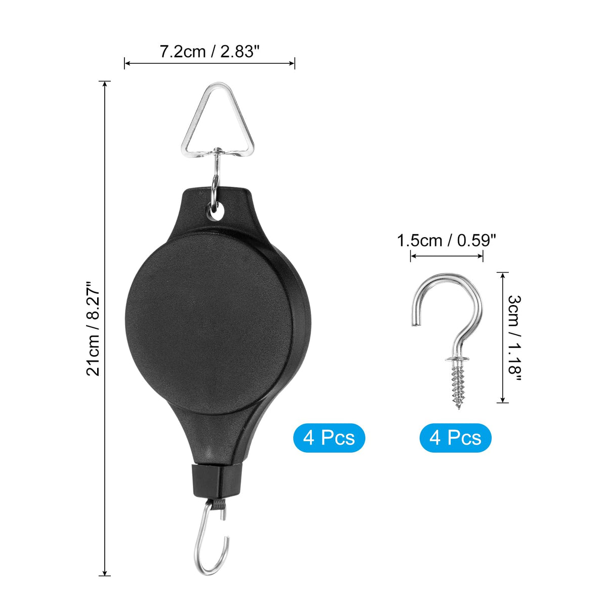 PATIKIL Plant Hanger, 8 Pcs Pulley Retractable Hanging with Ceiling Hook Indoor and Outdoor Plant Pots Holder, for Planters, Flower Basket, Wind Chimes, Bird Feeders, Black