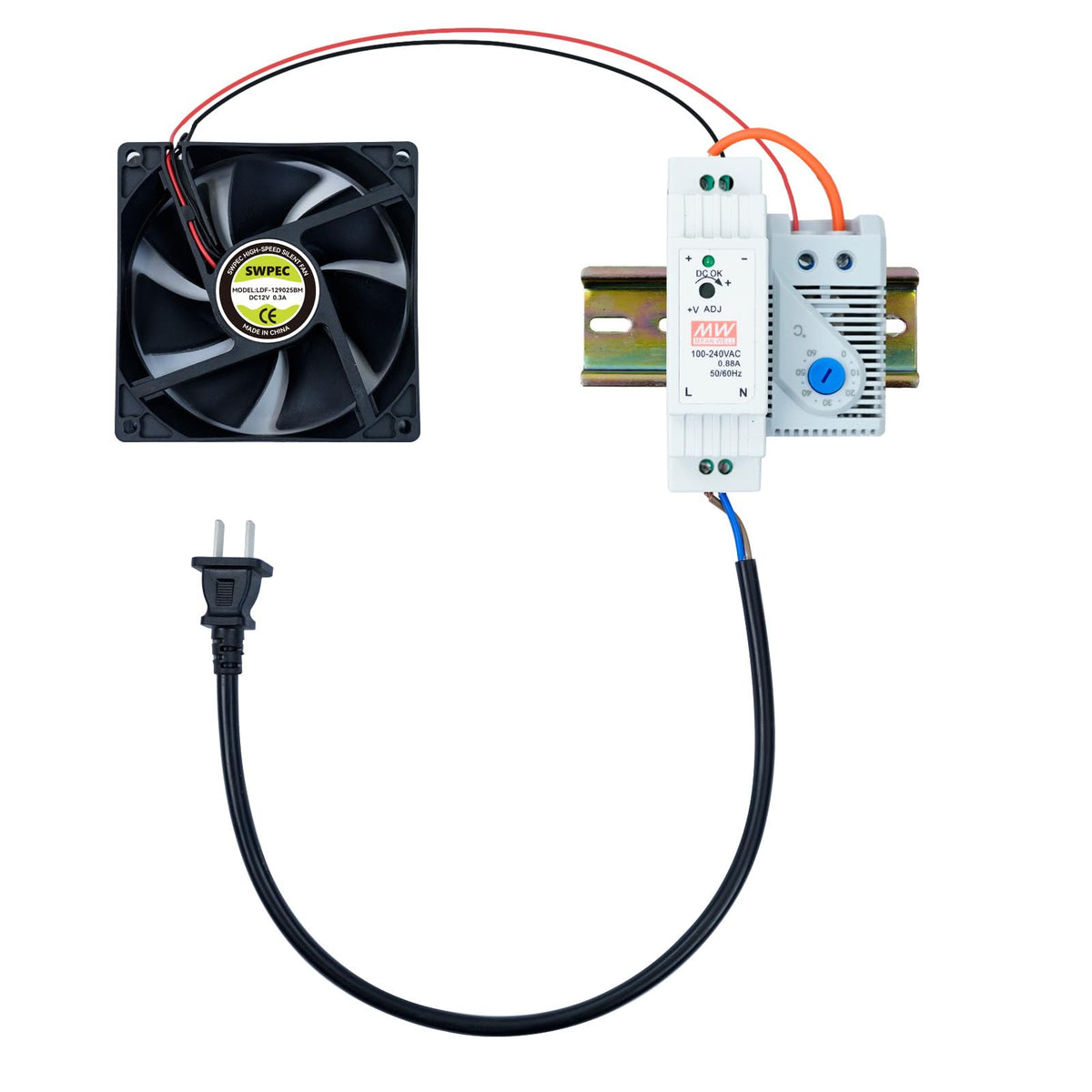 Electrical Cabinet Cooling Fan and Thermostat Set for Electrical Box Enclosures