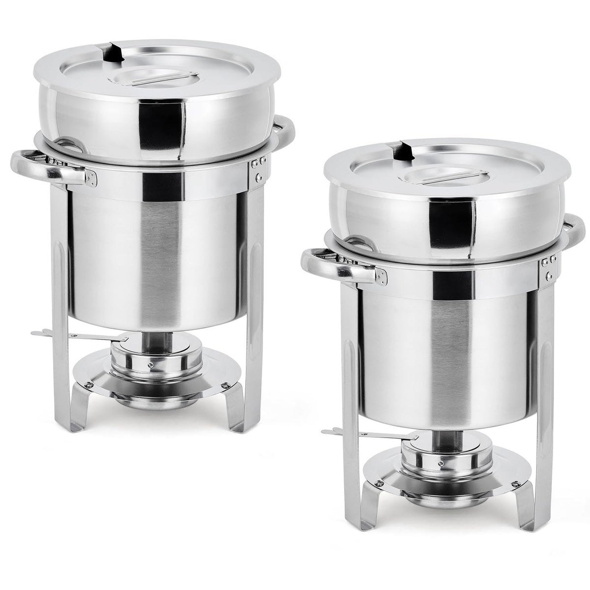 Commercial 11QT Soup Chafer Set, 2 Pack Stainless Steel Round Food Warmers Set with Pot, Notched Lids & Fuel Containers, Soup Warmers Ideal for Buffet Service & Event Catering
