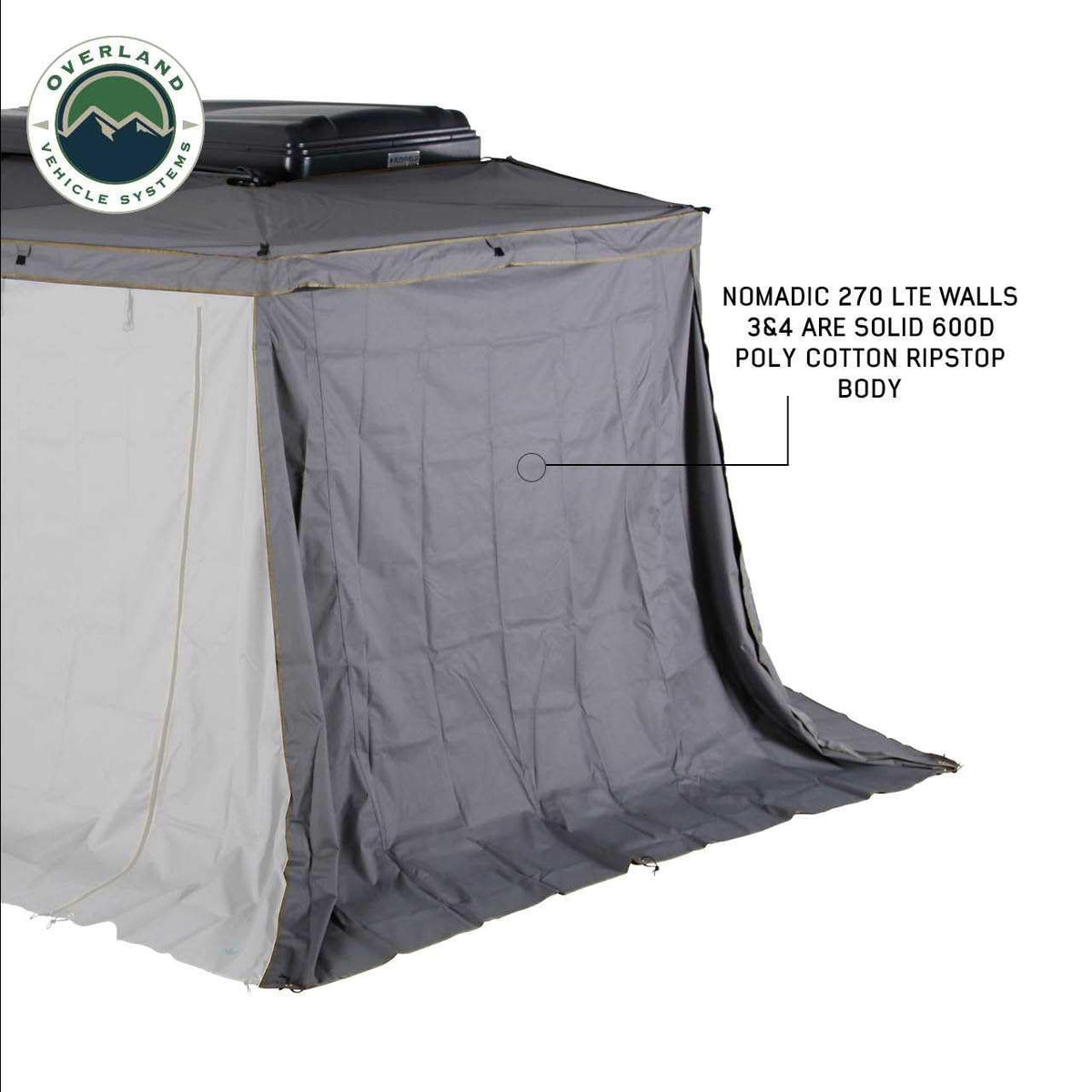 Overland Vehicle Systems 18319909 HD Nomadic 270 LTE Awning Wall 3 & 4 Driver Side | Dark Gray Fabric with Green Trim | Velcro Attachment | Weather-Resistant | Awning Sold Separately