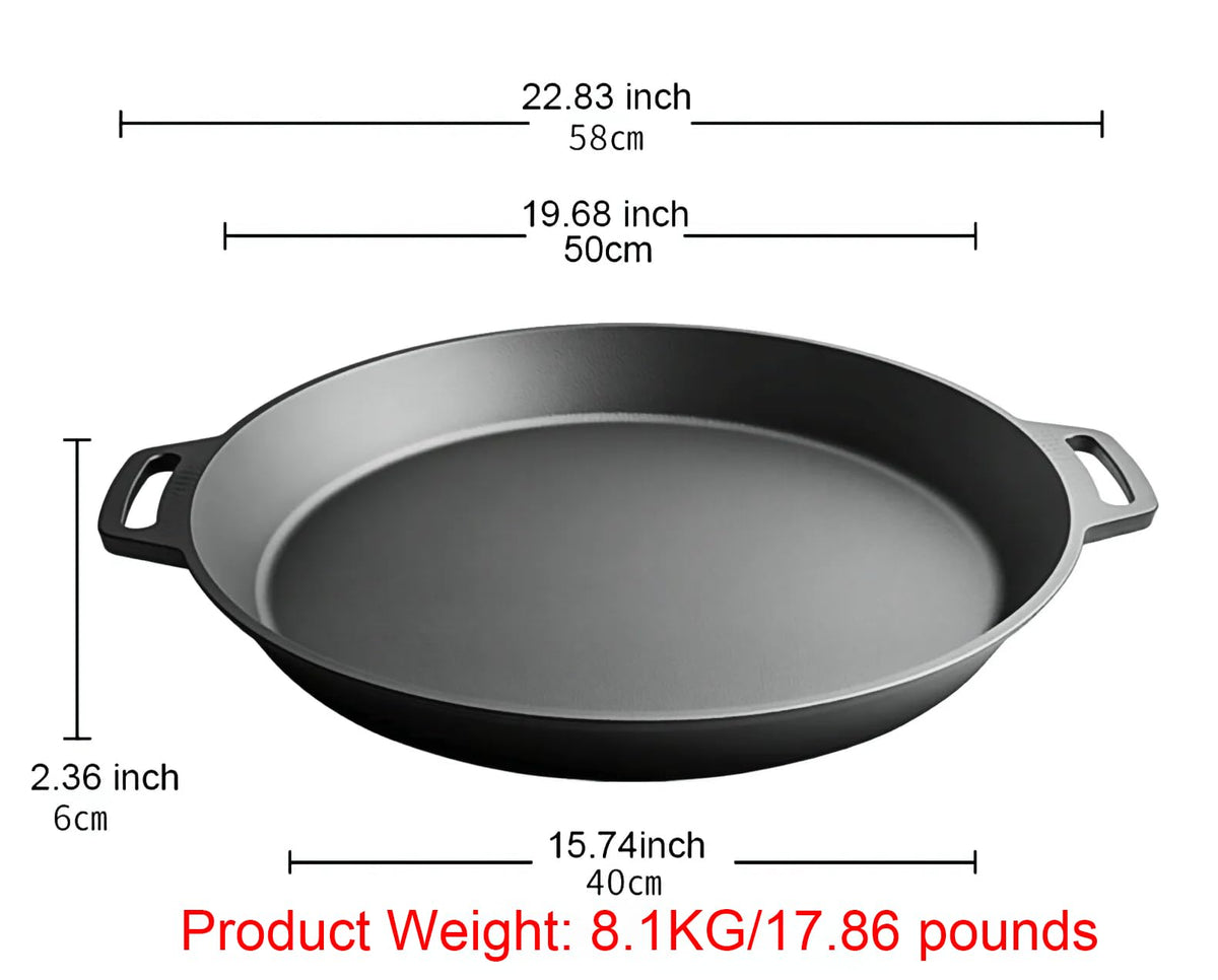 20-inch Pre-Seasoned Cast Iron Skillet - Dual Assist Handles - Nitrided Rust-Proof - For Oven, Stovetop, Grill & Campfire