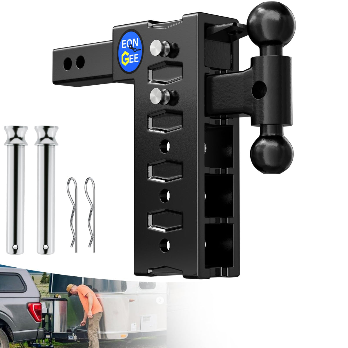 Trailer Hitch Fit 2-Inch Receiver, Drop Hitch 10" Drop & Rise, Adjustable Tow Hitch for Trucks 8000 LBS Towing Capacity with 2"& 2-5/16" Dual Ball Mount, Includes Pintle Lock & Hitch Pins & Clips