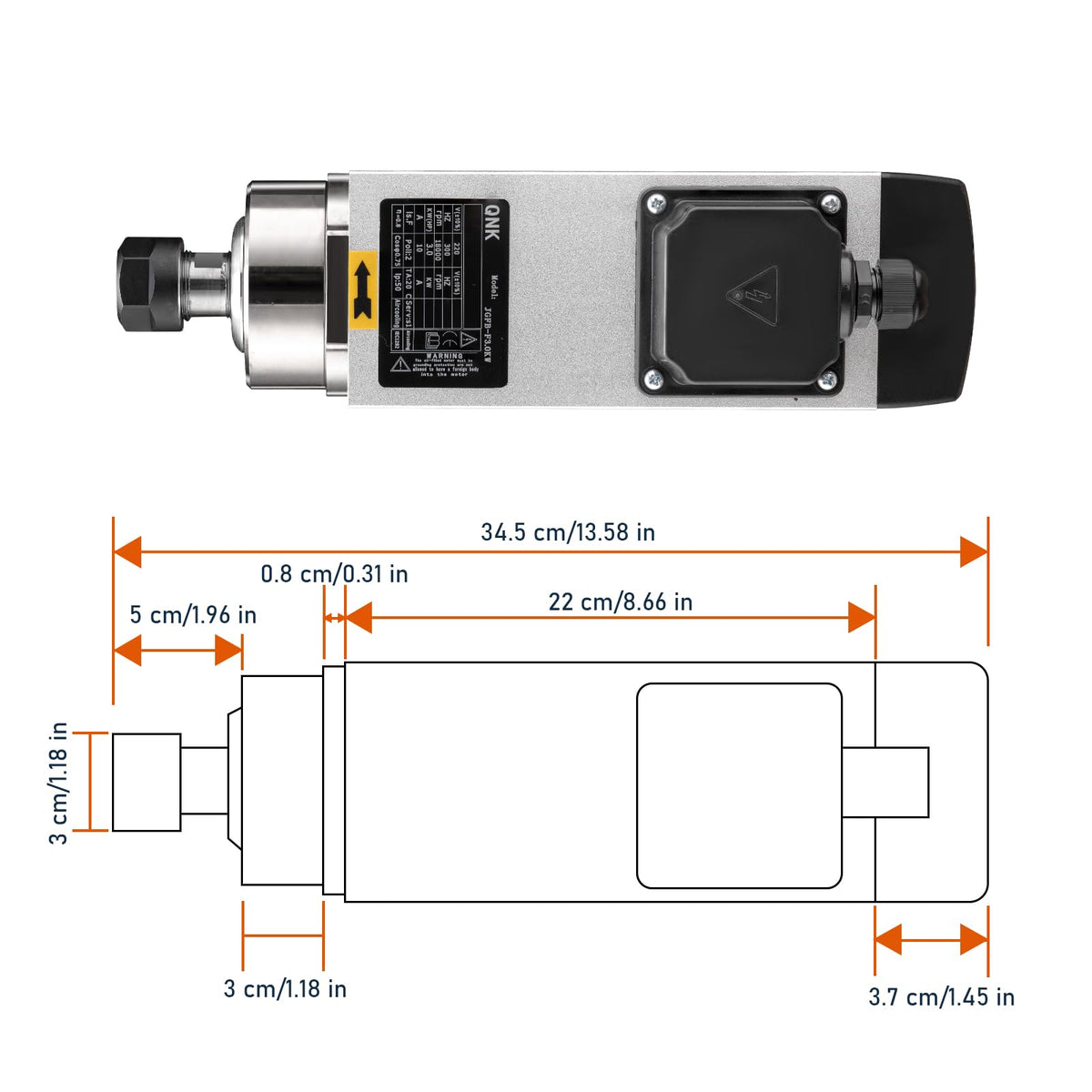 QNK CNC Spindle Motor, 3KW Air Cooled Spindle Motor 220V ER20 18000RPM, High Speed 10A 300Hz Air Cooled Round for CNC Router Engraver Milling Machine