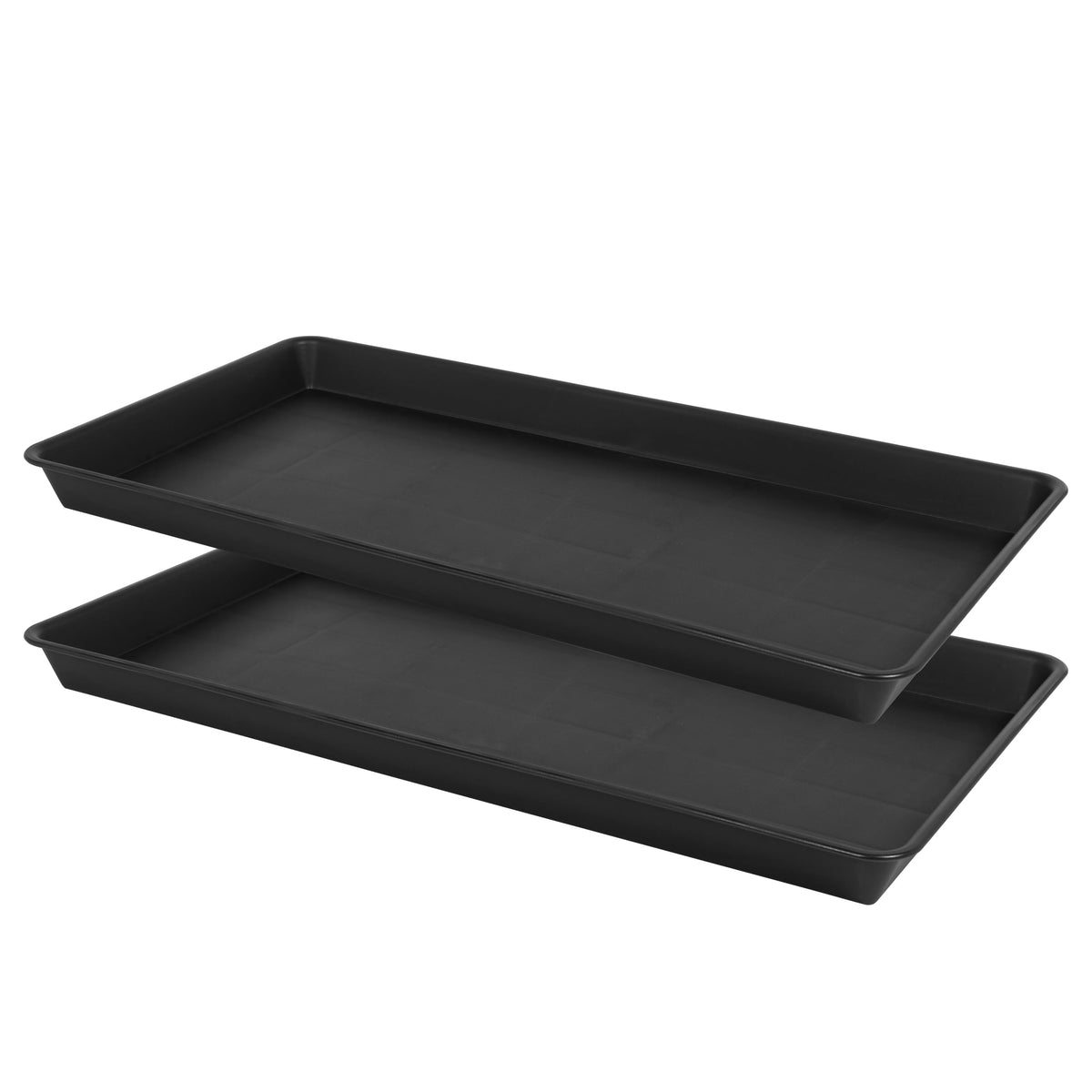 VUWEZ 2 Pack Plant Saucer Tray Rectangular, Plant Growing Nursery Trays, Heavy Sturdy Seed Starting Trays, Plants Starter Saucers for Indoors No Holes, Seed Starter Growing Tray (17.5"x10.6", Black)