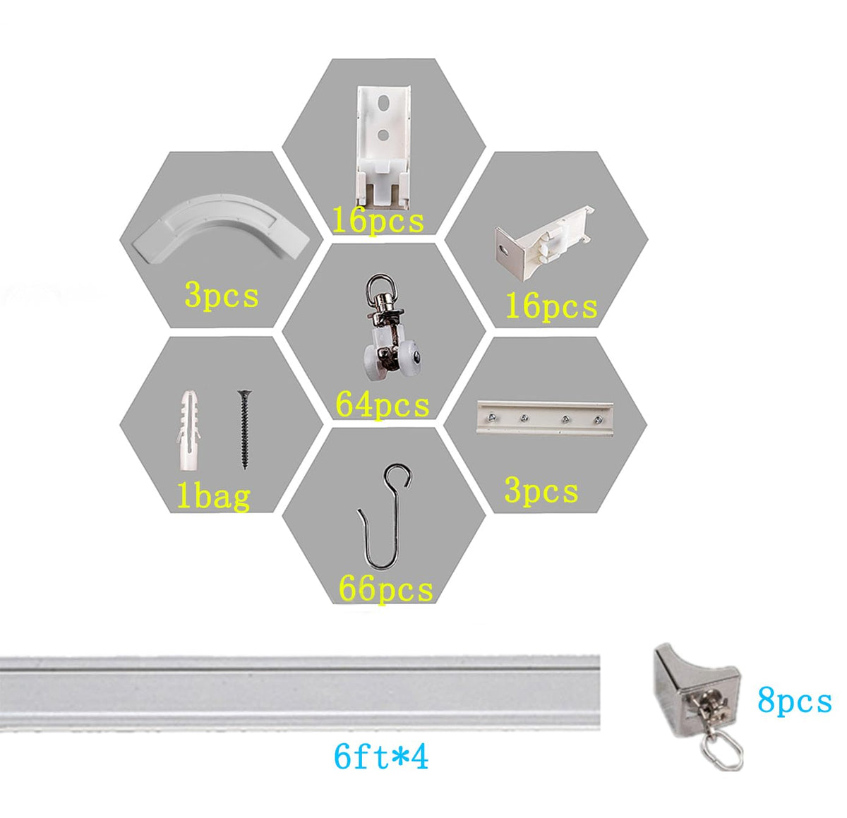 6ft-24ft Upgraded Aluminum Curtain Track, Ceiling or Wall mount, Curtain Rail System with 90 Degree Corner Bends, Windows and Room Divider Ceiling Track set with Runners and Hooks(White)