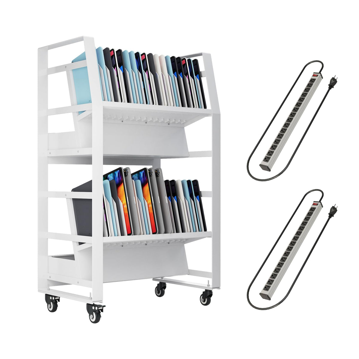 Hymula 32-Device Mobile Charging Cart for Laptops, Tablets, iPads & Chromebooks – Open Design with Removable Slots, Cable Management, Easy Access Storage for Schools & Offices